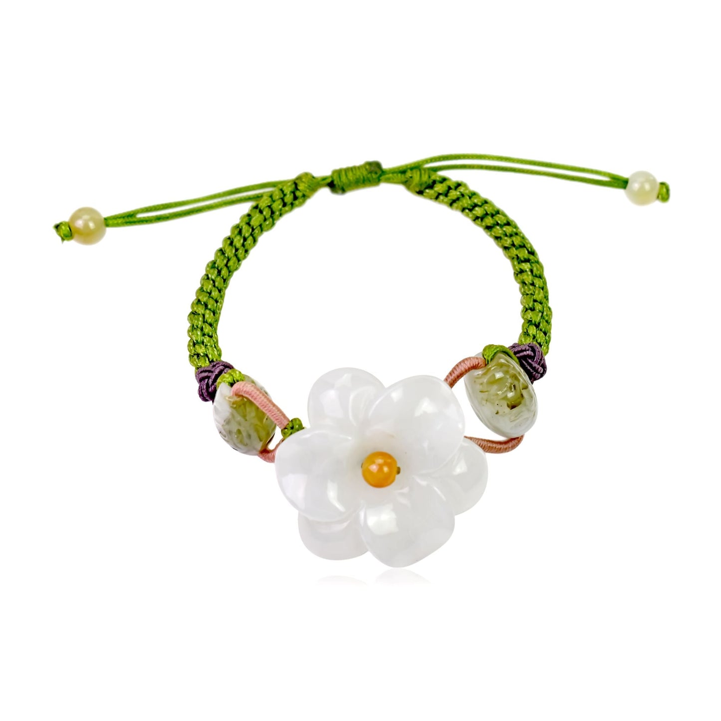 Amaryllis white flower jade pendant bracelet graceful touch of love, renewal, and spiritual balance