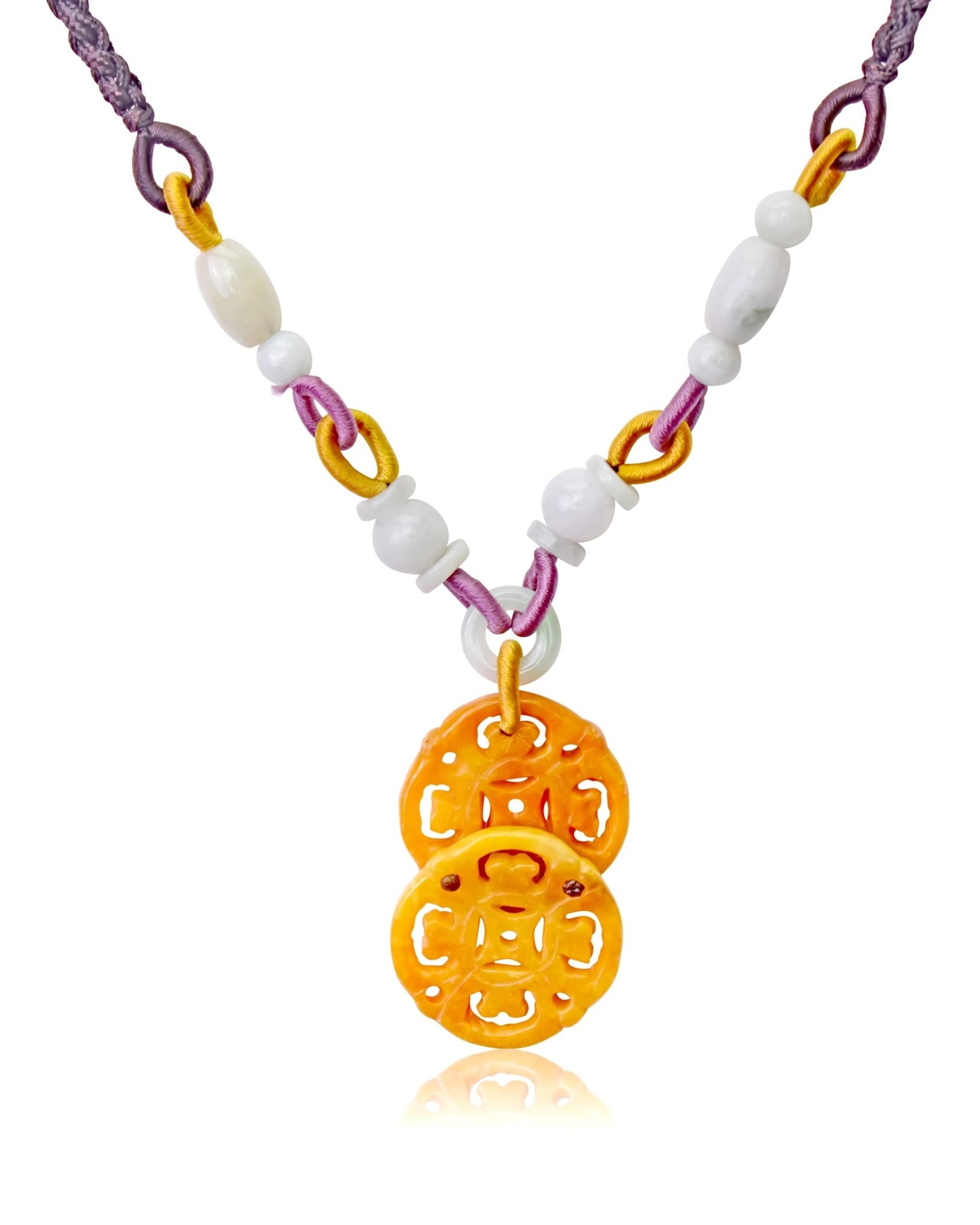 Ancient Coin Necklace for Women with Yellow Jade Stones Handmade Jewelry Gift for Birthday