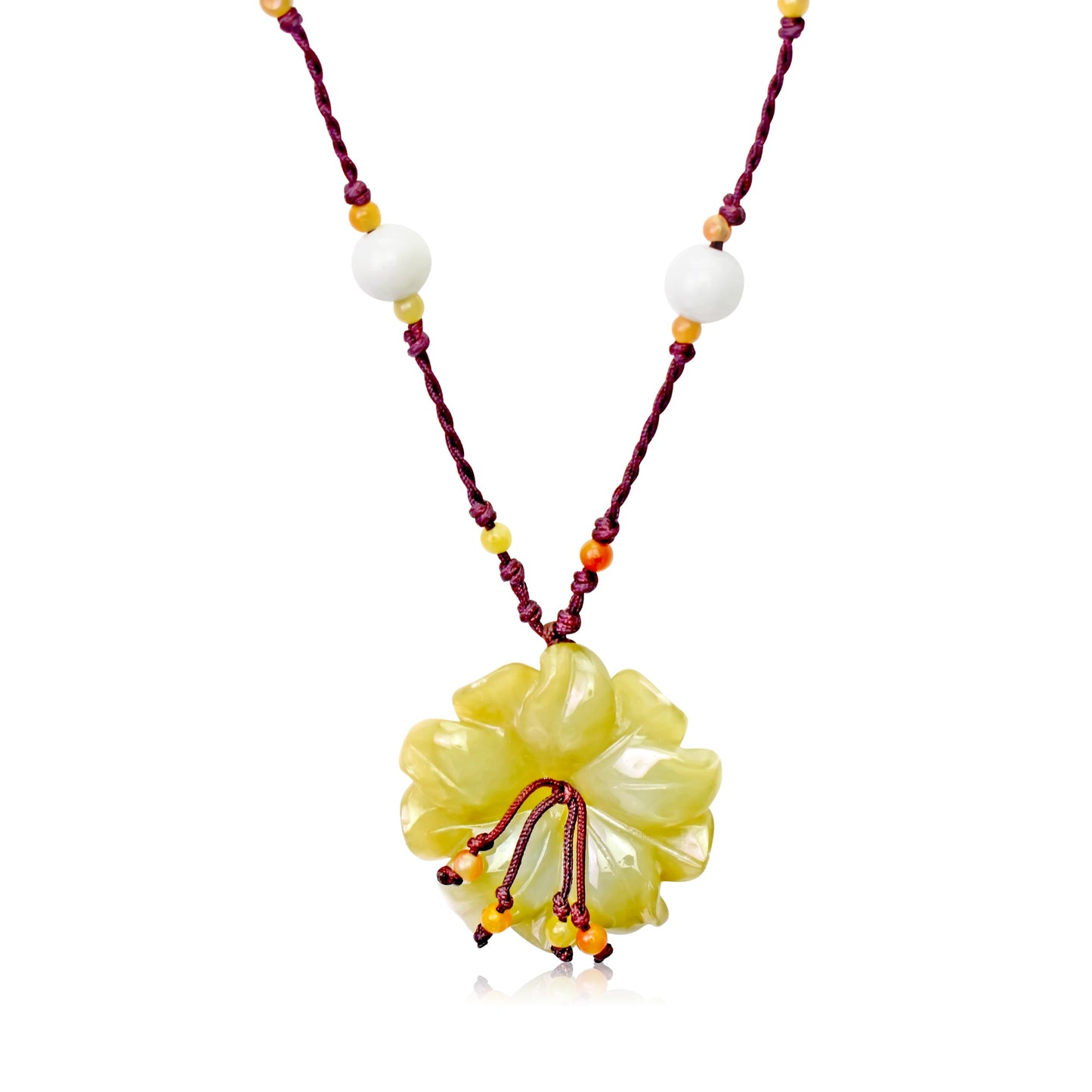 Anemone Yellow and Jade Pendant Necklace a Handmade Jewelry for Mother’s Day
