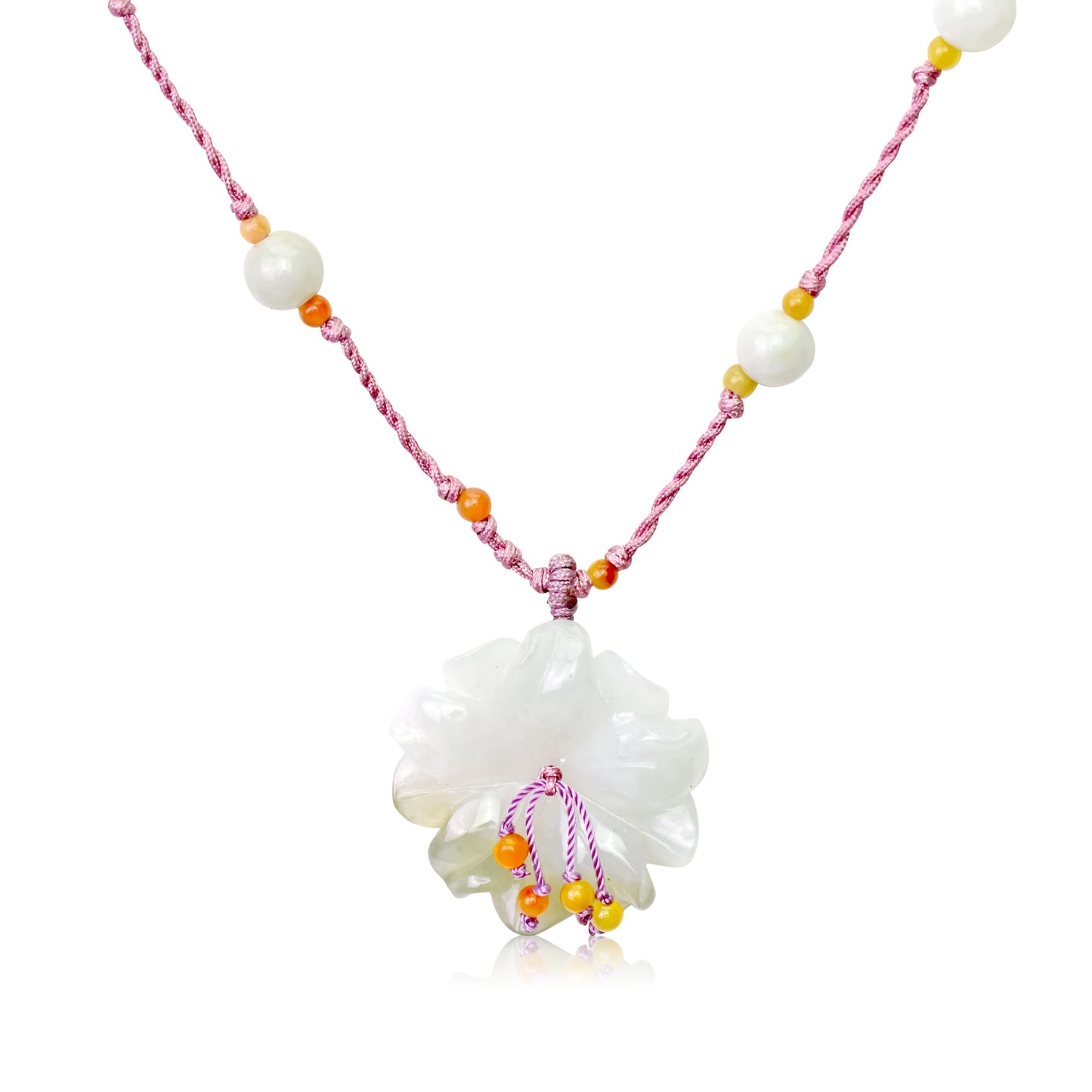 Artisan Jade Anemone Flower a Necklace for women Anniversary Gift of Love and Longevity