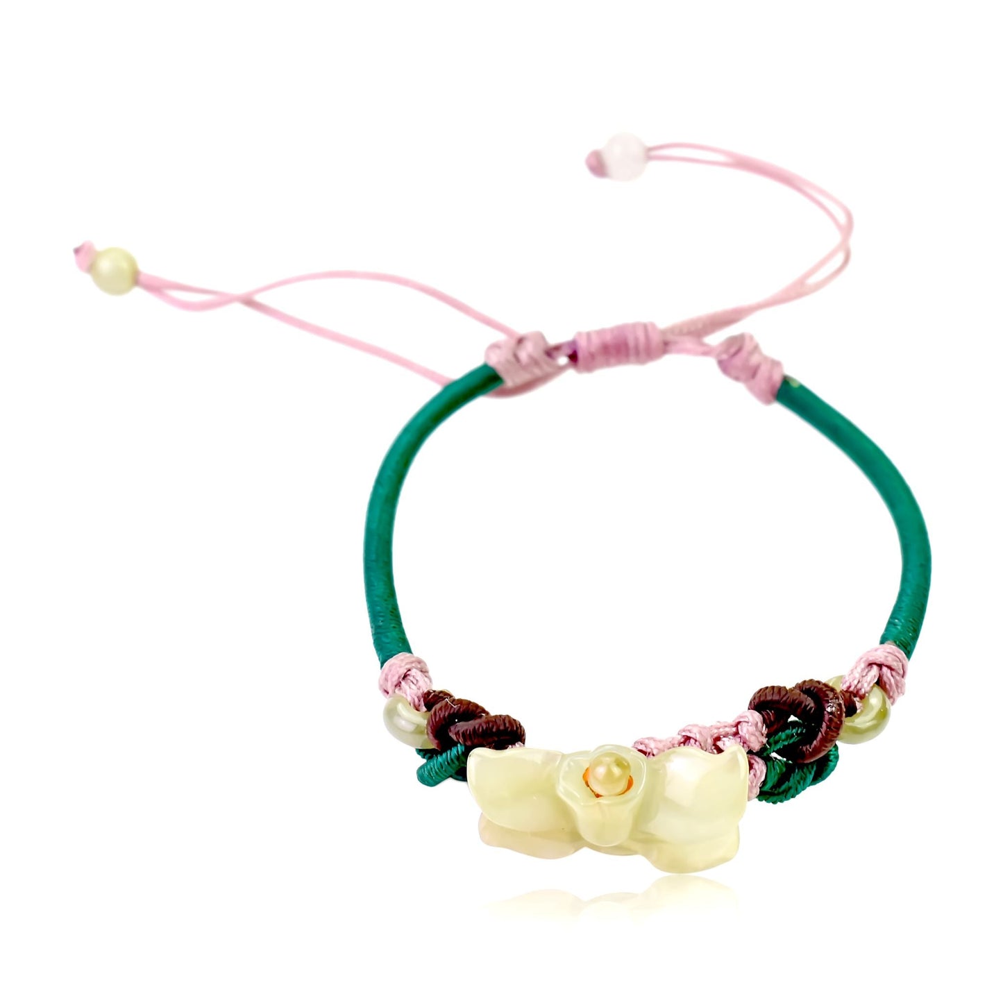 Bracelet with Flower and Jade Pendant for Anniversary Gift Blue Wild Indigo