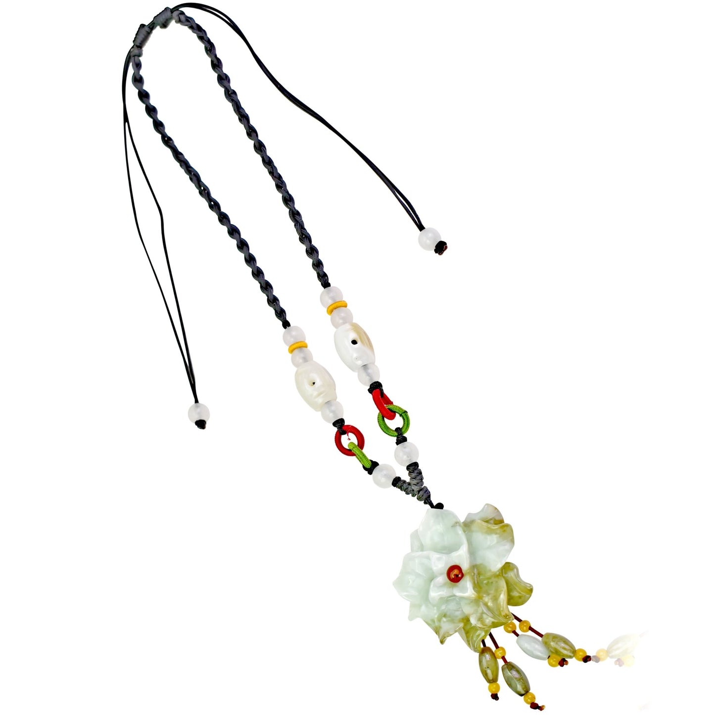 Carved Jade Pendant Chrysanthemum Necklace for Women