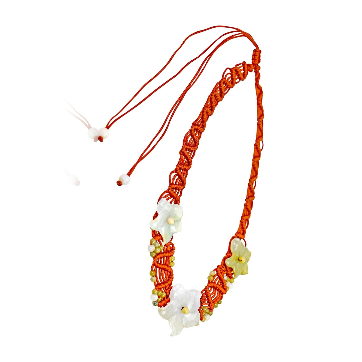 Columbine flower white and vintage jade necklace a handmade gift to bring beauty and positivity