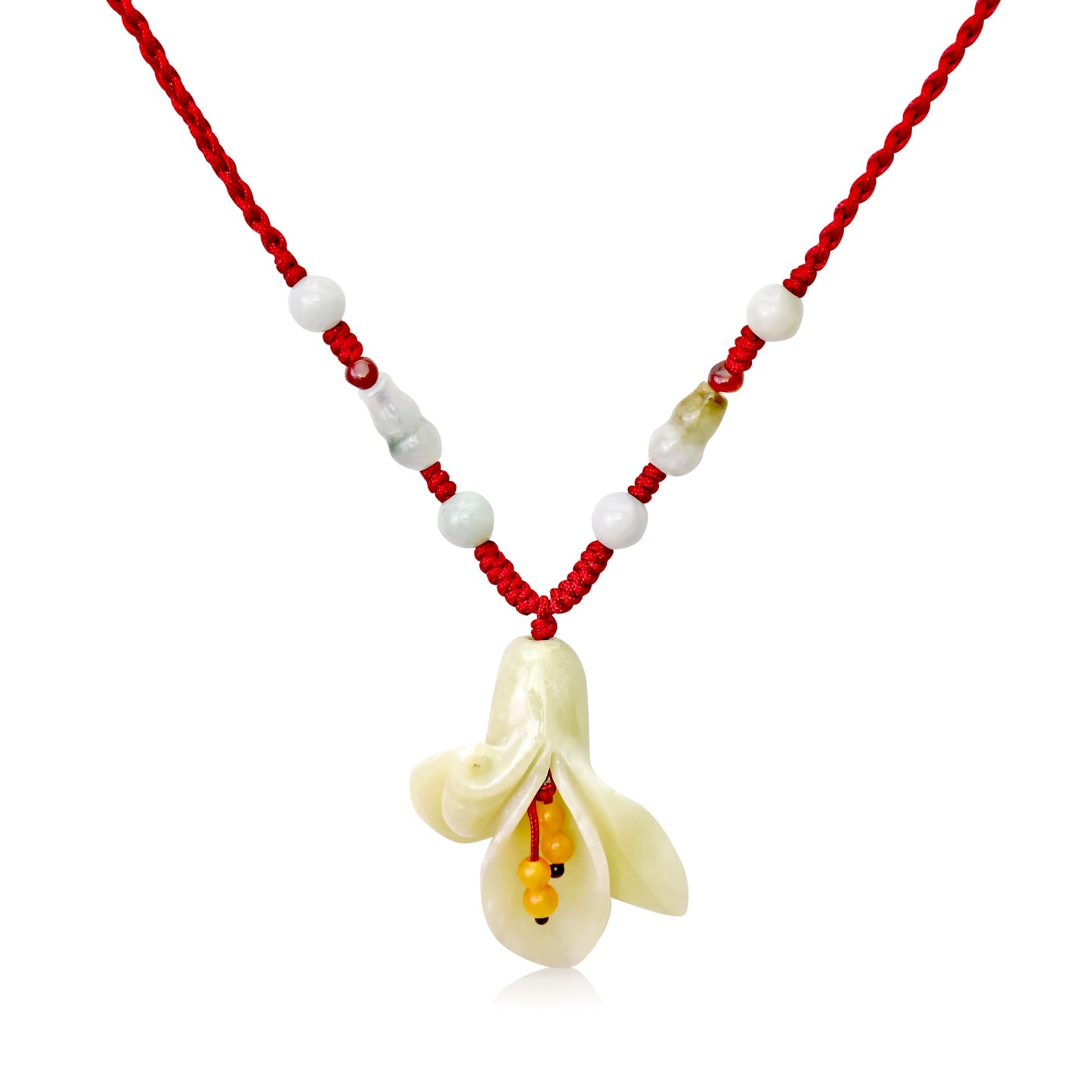 Delicate calla lily necklace with jade – wearable good luck and serenity for women, perfect for Valentine’s Day and special friendships gift