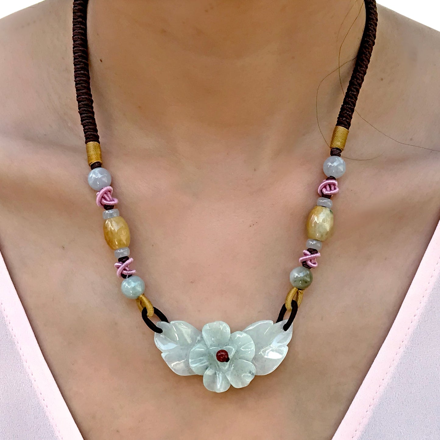 Delicate fortune flower necklace in jade a perfect jade pendant carved piece for women on birthdays, Mother’s Day, or special holidays