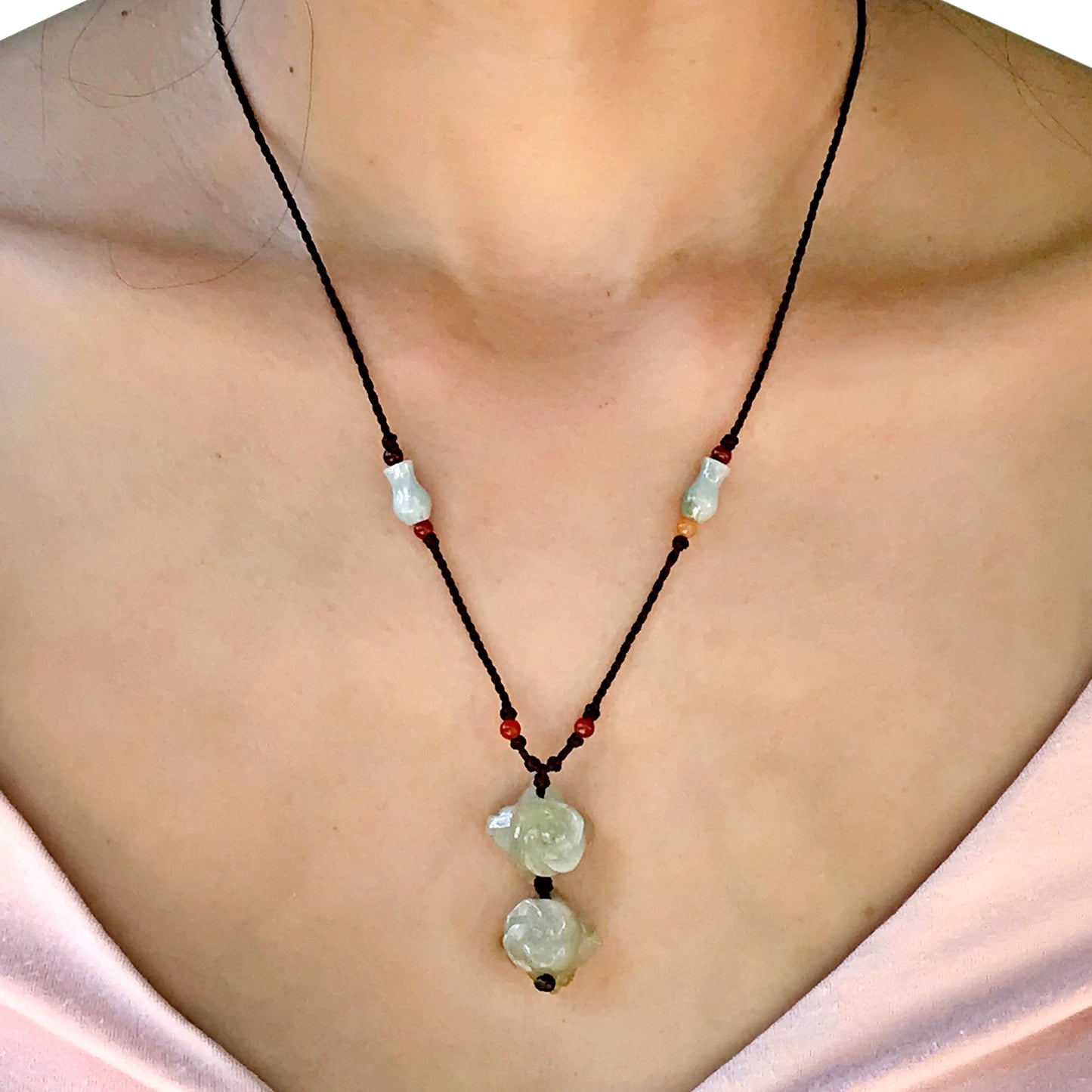 Elegant double roses jade charm necklace perfect for any occasion