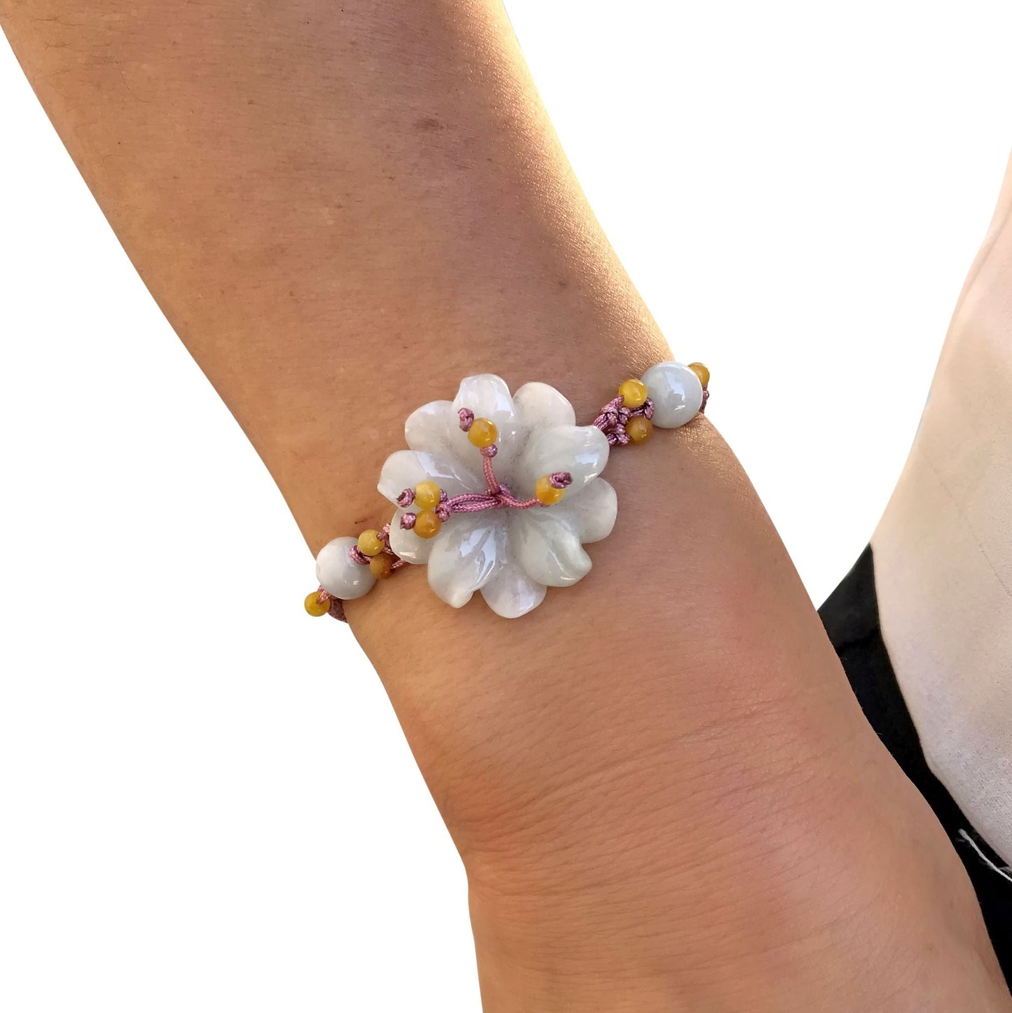 Elegant jade bracelet with beaded anemone design an anniversary gift that symbolizes love and resilience