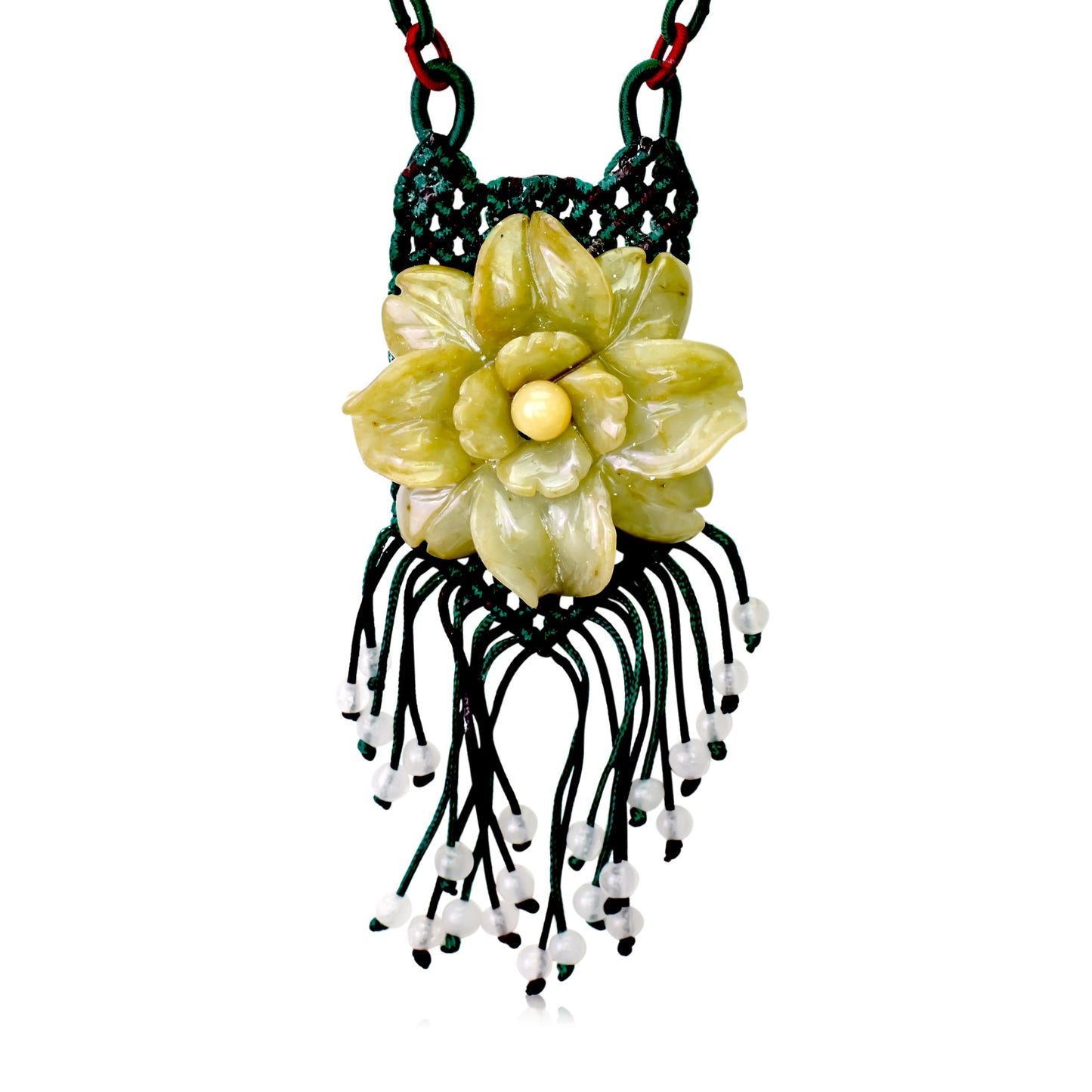 Eustoma flower vintage floral necklace jade gift bringing good luck and emotional harmony
