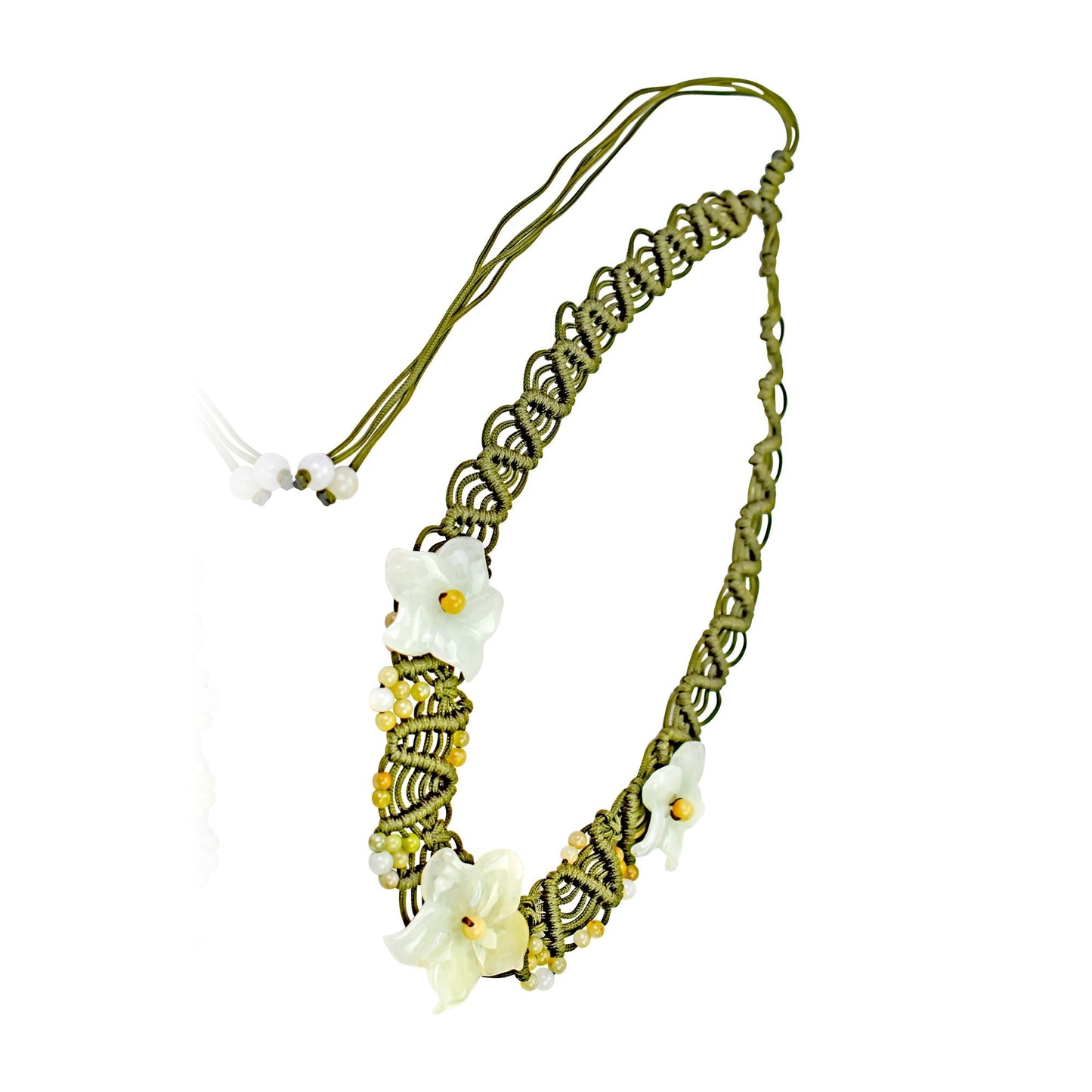 Floral choker necklace for women with wild columbine flower white and jade a holiday gift for peace and protection