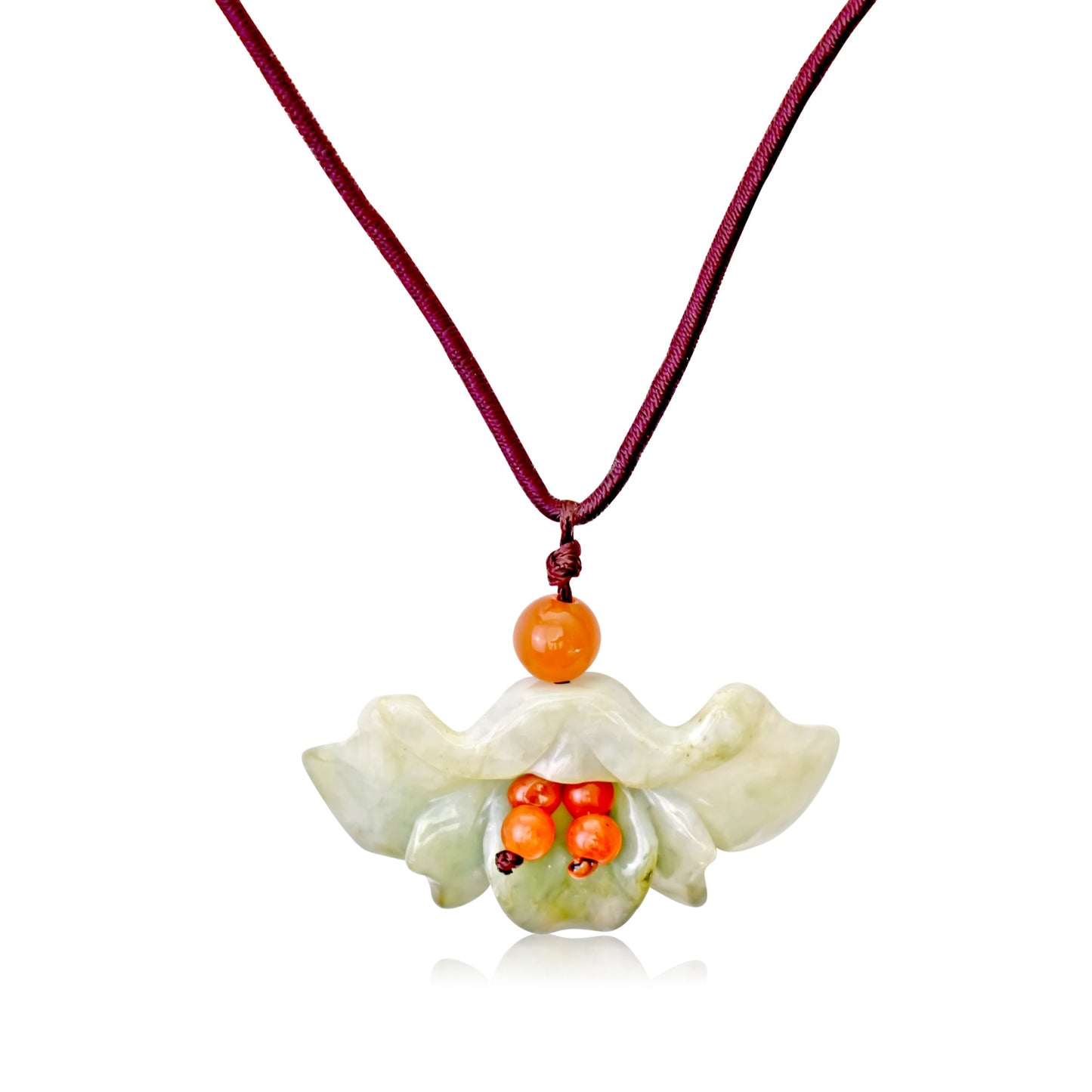 Flower fan a green jade necklace floral jade charm gift offering love, and long life
