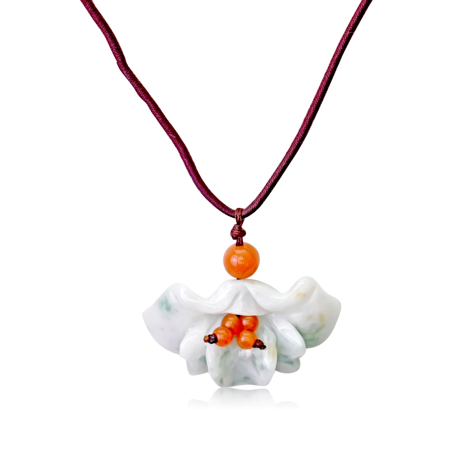 Flower fan an uplifting jade necklace to ground and protect loved ones