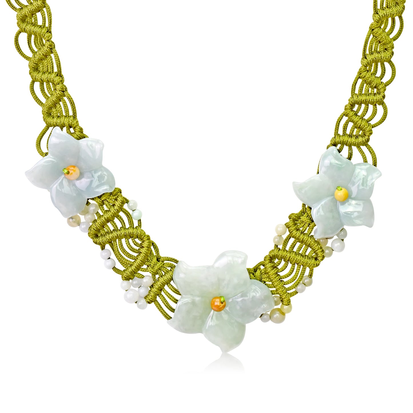 Handcrafted columbine flower white with jade gemstone a meaningful gift for friends encouraging peace and prosperity