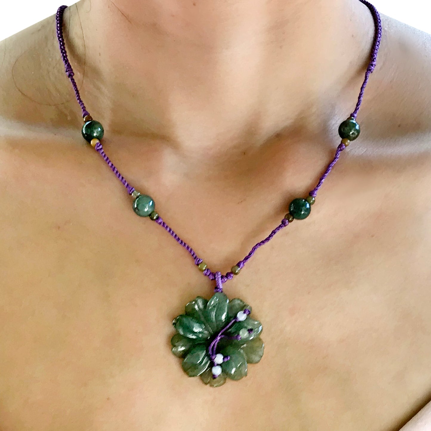 Handmade Green Anemone Pendant with Meaning Captures romantic intentions and jade's symbolism of protection and love