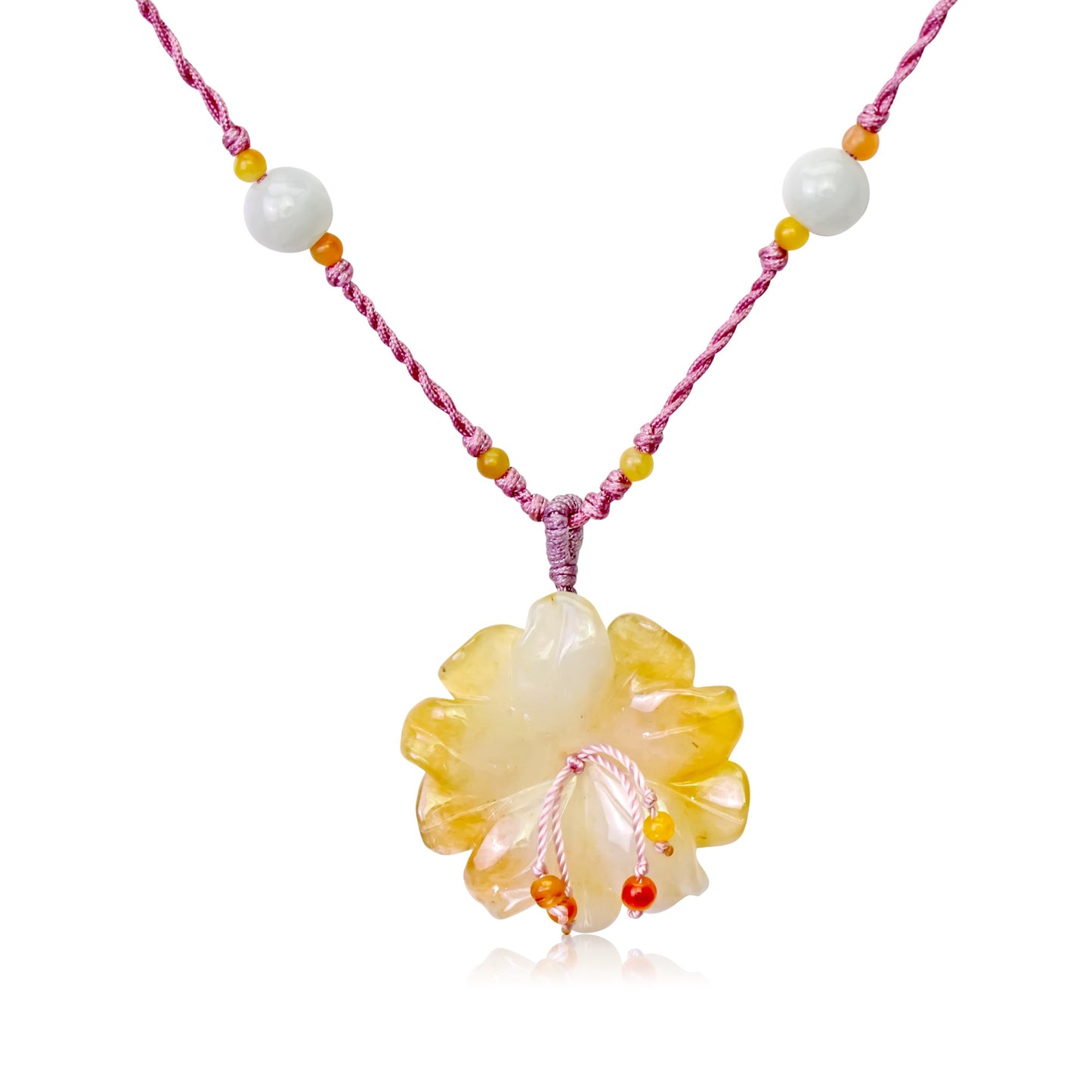 Handmade Jade Necklace with Anemone Yellow Beads a Birthday Gift for Mom or Friends a Cheerful, warm-toned and perfect for personal celebrations with meaning