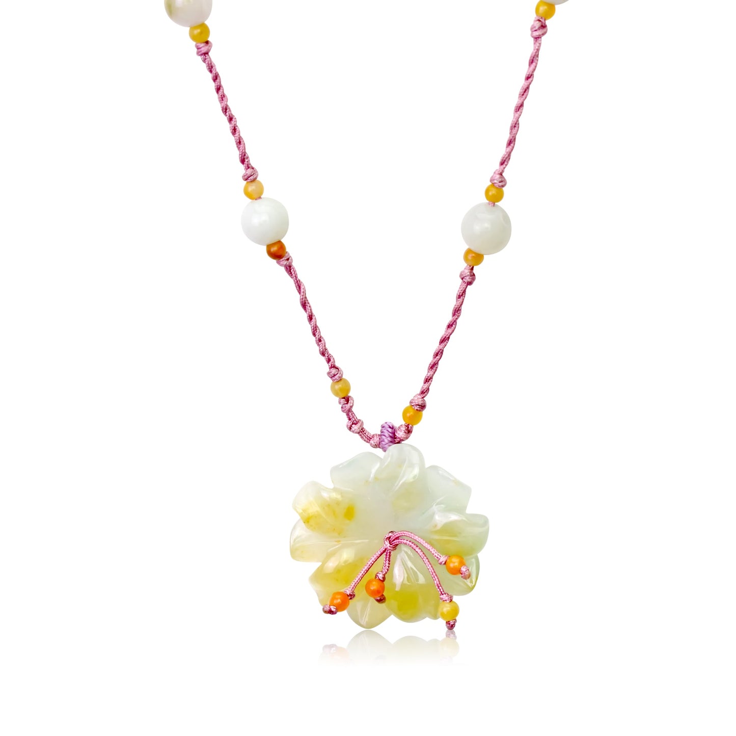 Handmade Jade Necklace with Anemone Yellow a Birthday Gift for Mom or Friends