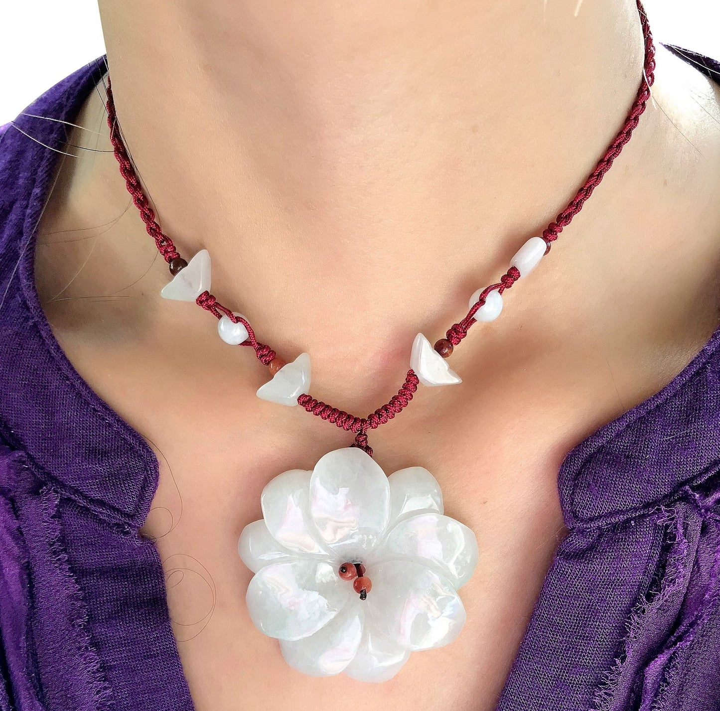 Handmade Jade Necklace with Dahlia Flower a Romantic Birthday Gift for Girlfriend