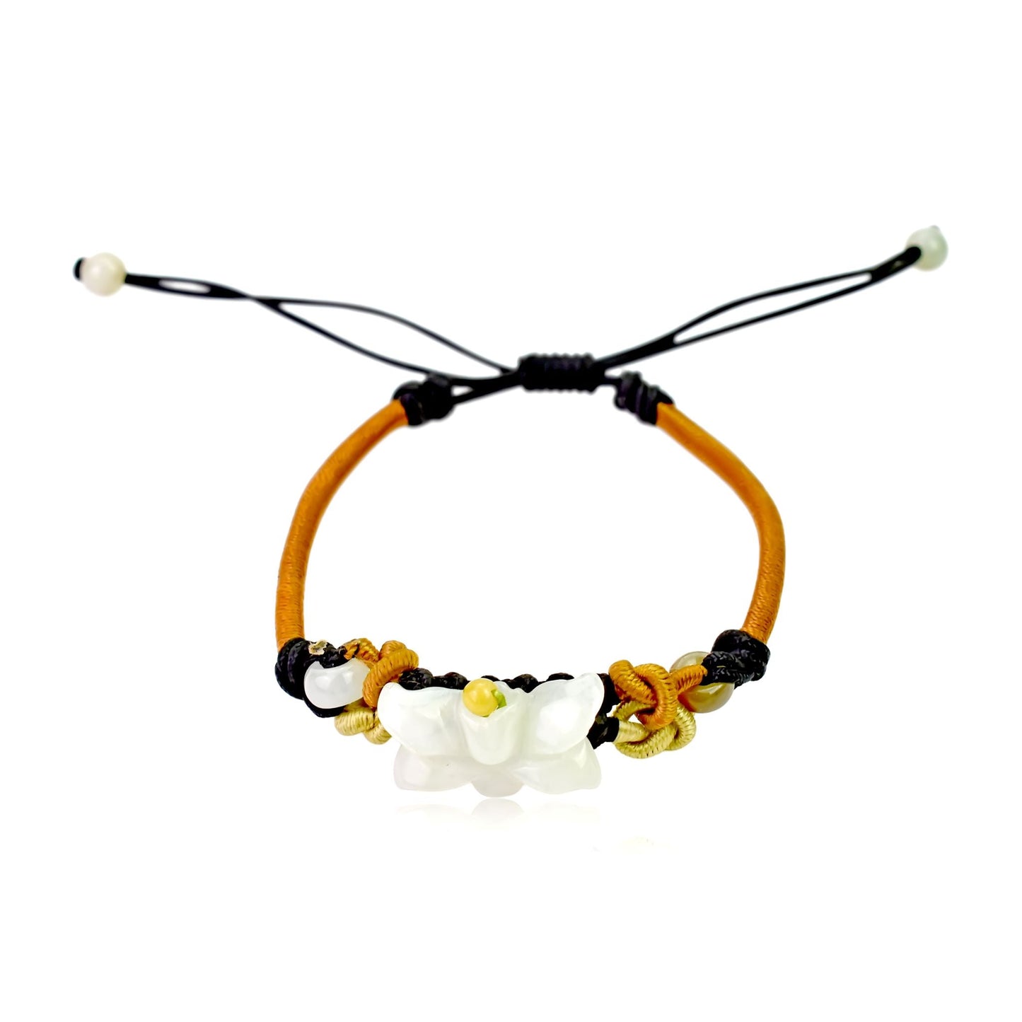 Handmade bracelet with flowers and jade pendant for special occasions with blue wild indigo