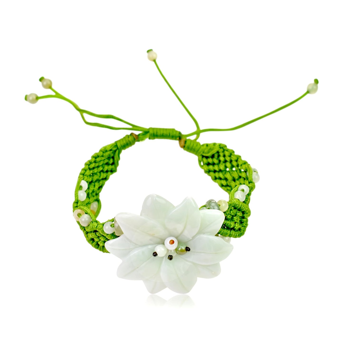 Handmade jade bracelet with green sea anemone motif a symbolic Mother’s Day gift for love and protection
