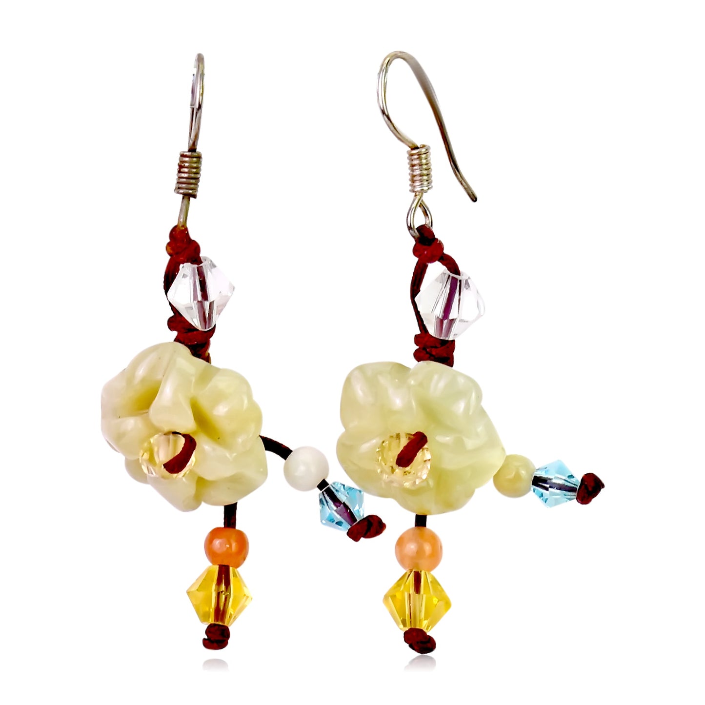Handmade yellow pimpernel delicate crystal earrings for women gift celebrating love and life