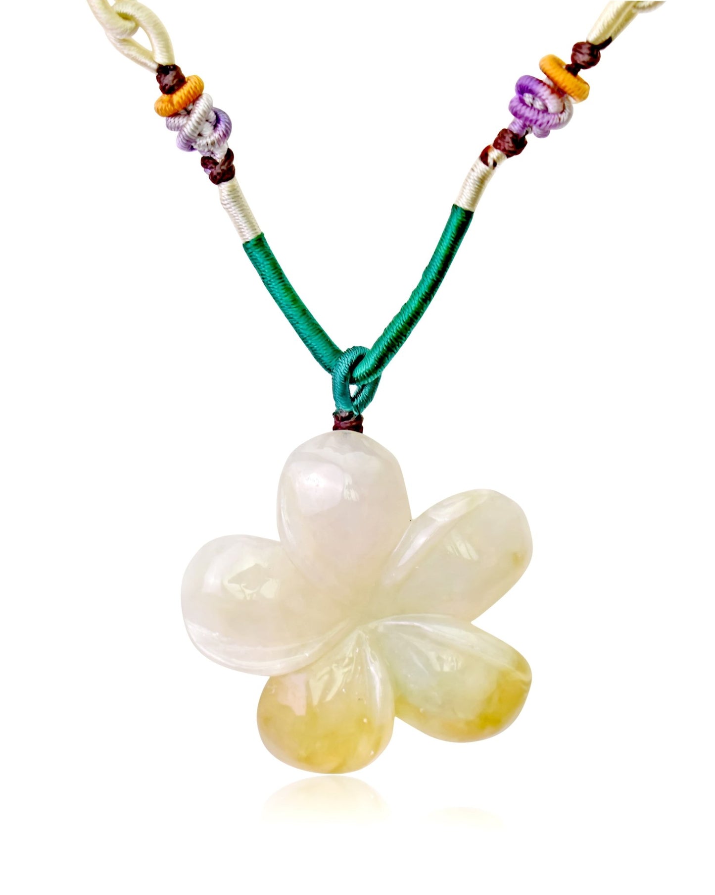 Hawaiian plumeria necklace a meaningful birthday gift with the calming energy of jade
