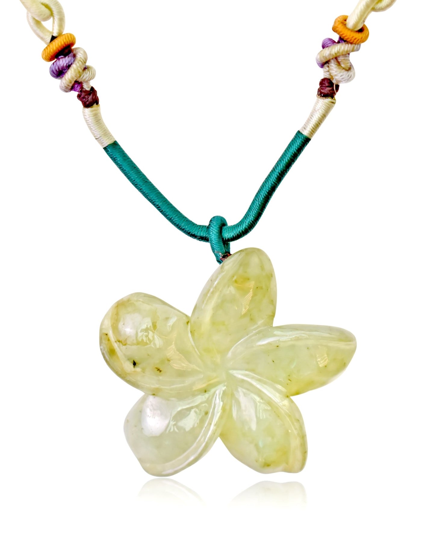 Hawaiian plumeria necklace a perfect anniversary gift for her with jade’s grounding and loving energy