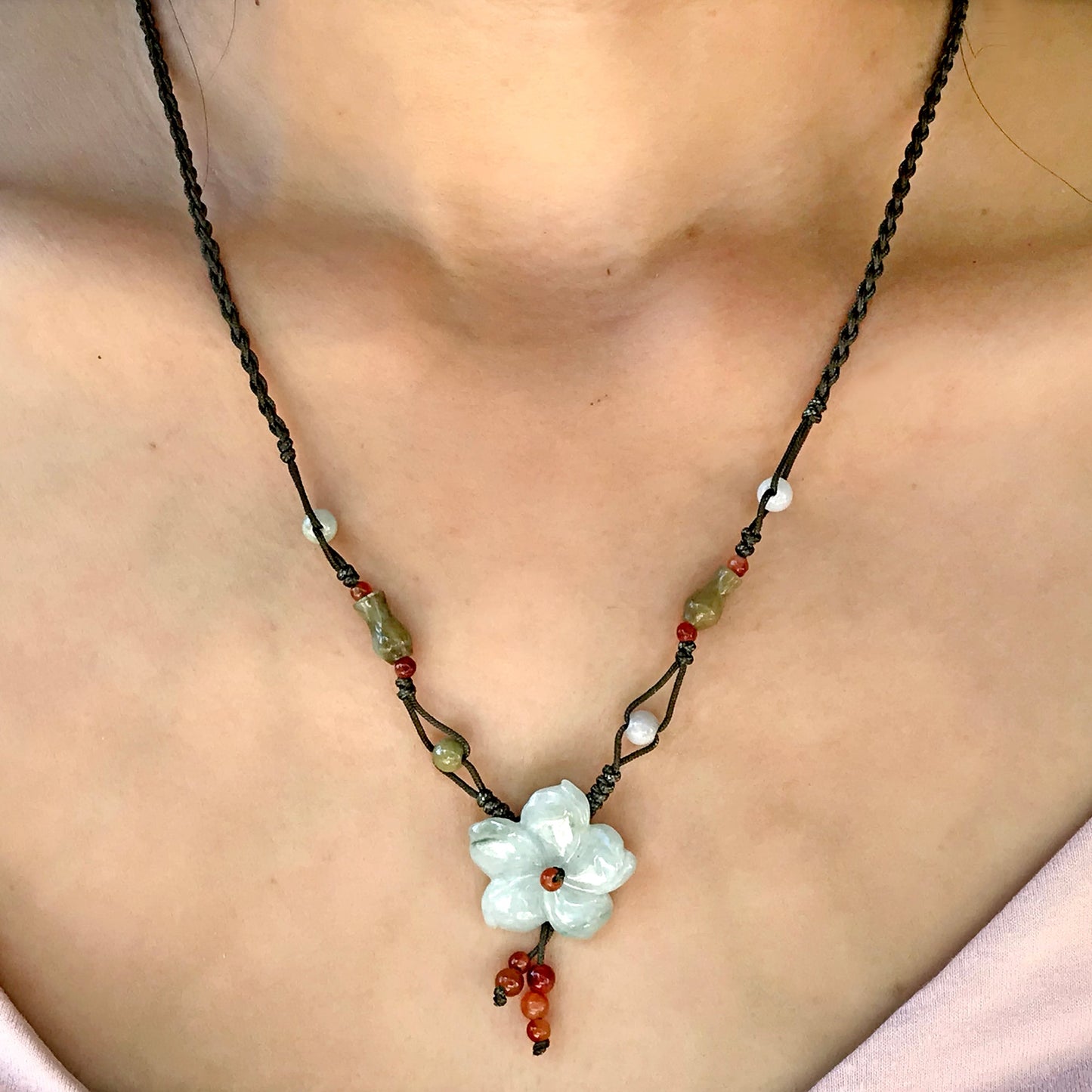 Healing pendant with green gem inspired by Rocky Mountain columbine flower a handcrafted gift for love, life, and balance
