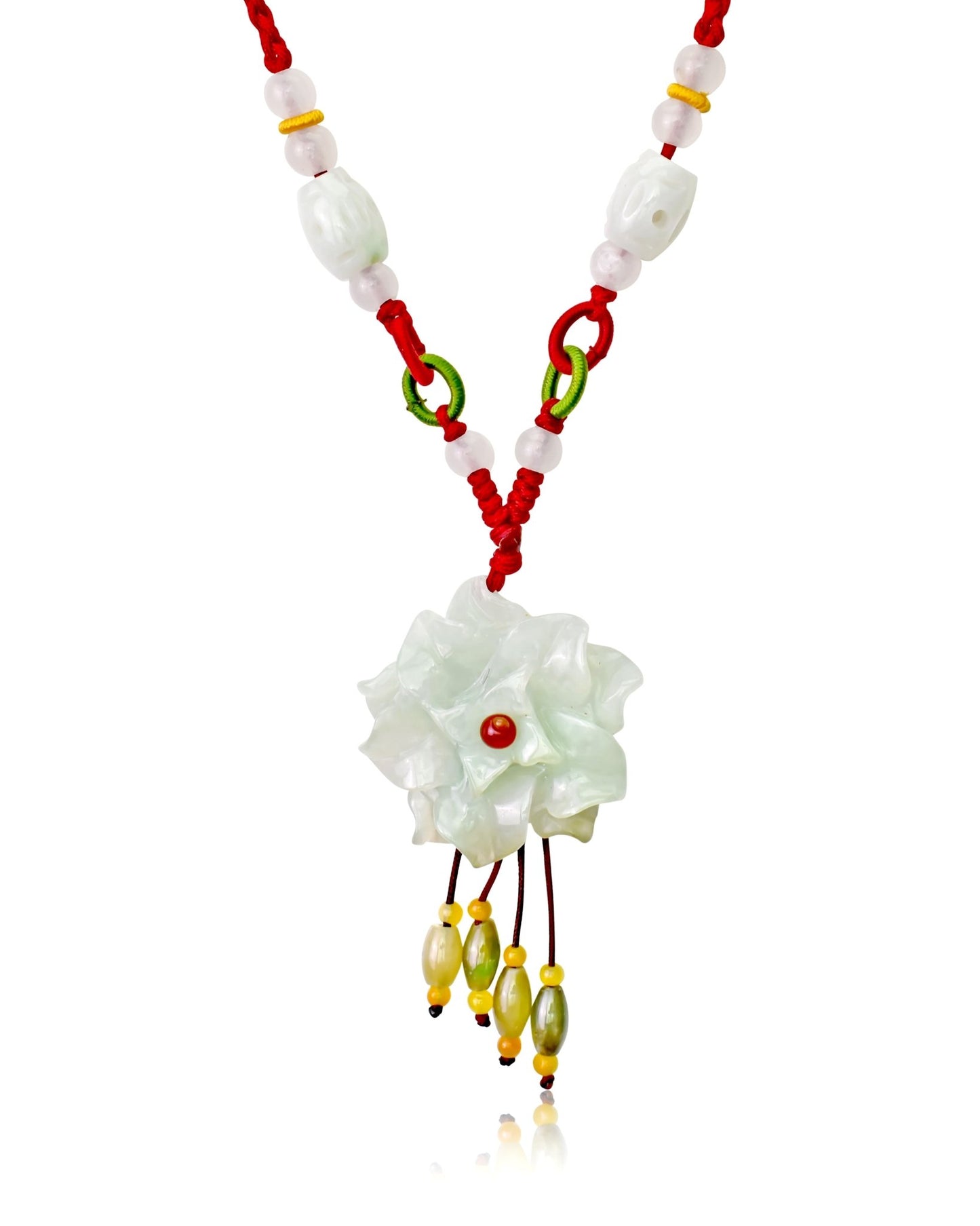 Jade Charm Necklace Chrysanthemum Flower for Women