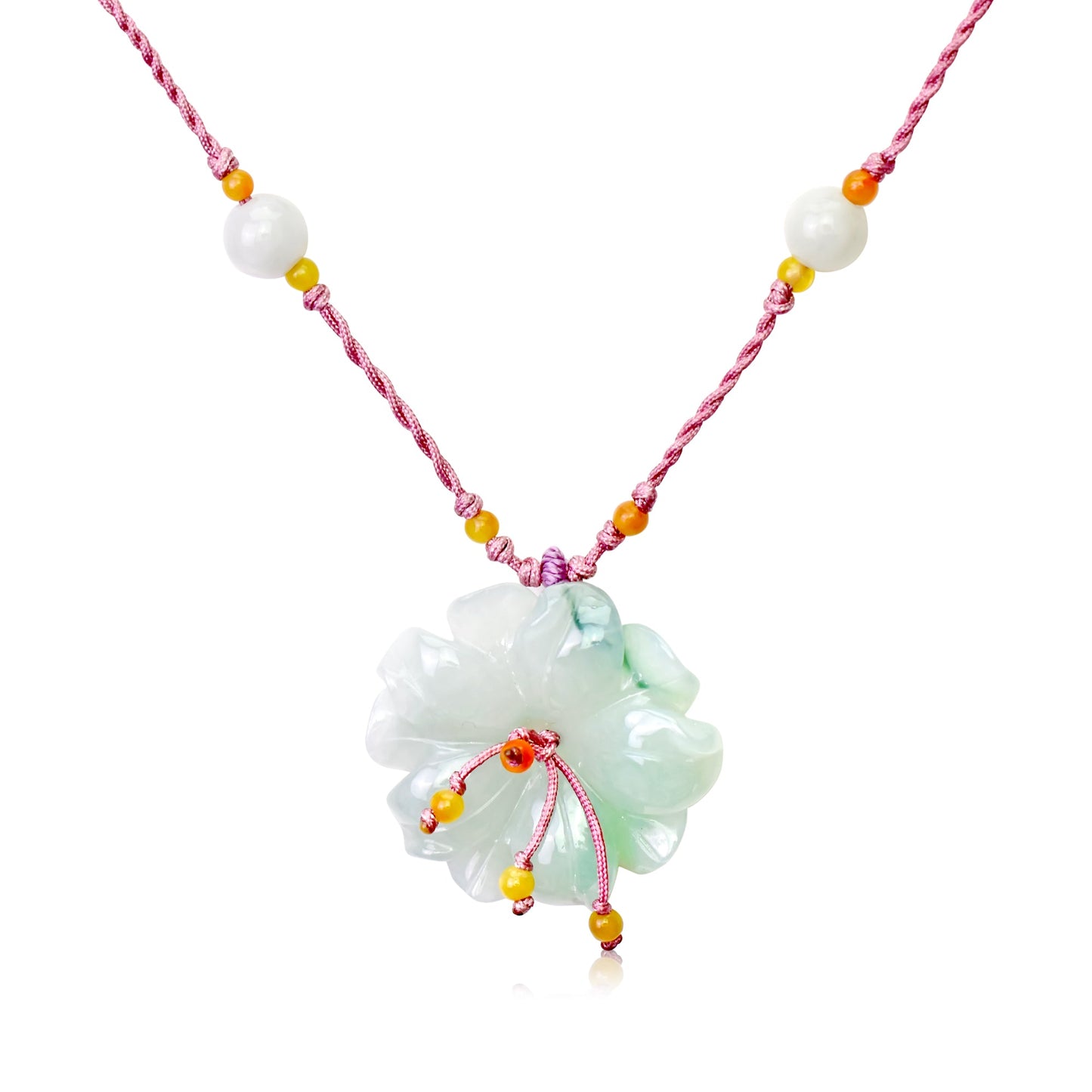 Jade Necklace with White Anemone Charm a Thoughtful Friendship Gift for Her