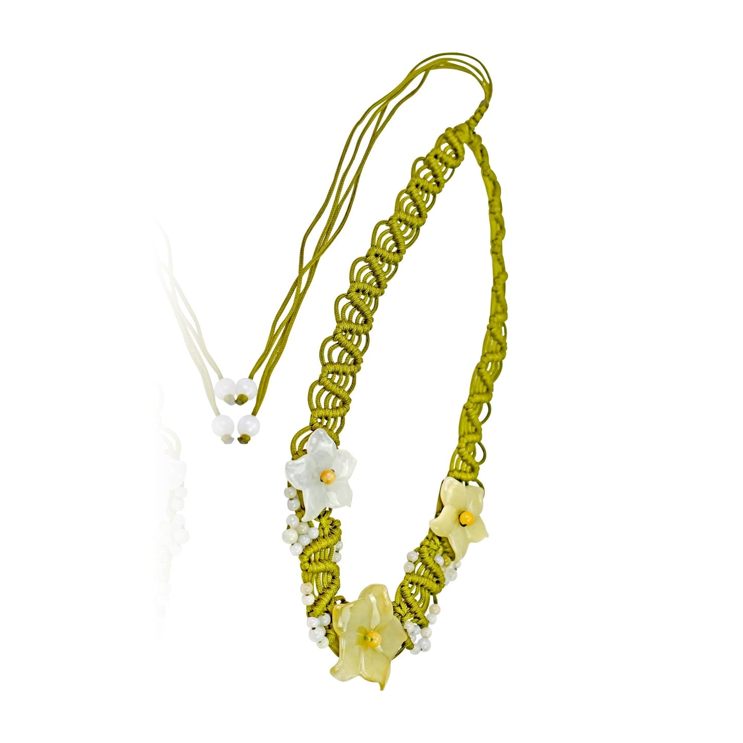 Jade and floral choker necklace with columbine flower white a perfect birthday gift for luck and serenity
