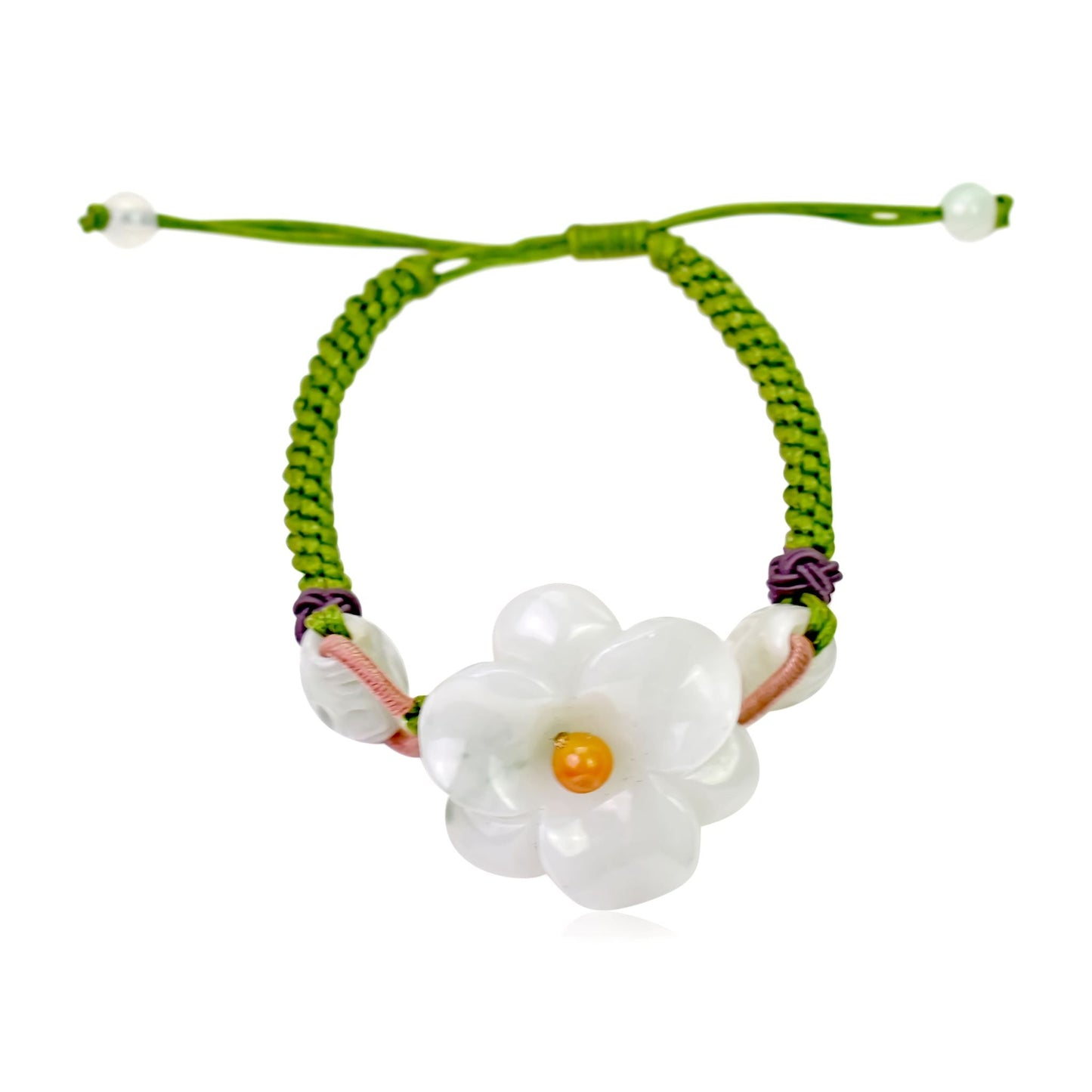 Jade pendant bracelet for women an elegant Valentine’s Day gift with amaryllis white flower