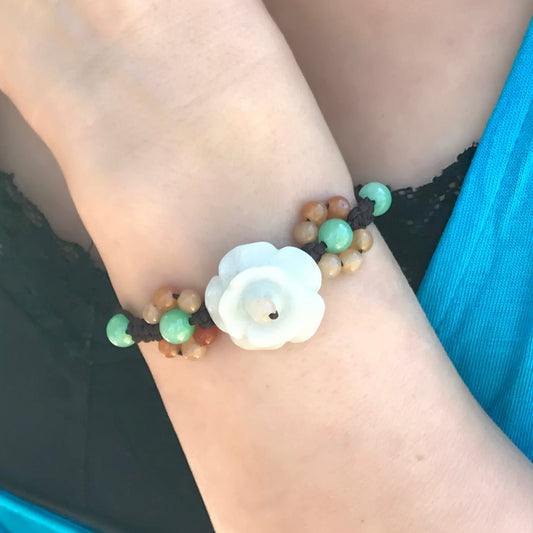 Bracelet of Roses for Women Valentine’s Day Gift Elegant Jade Rose a Bracelet with Jade