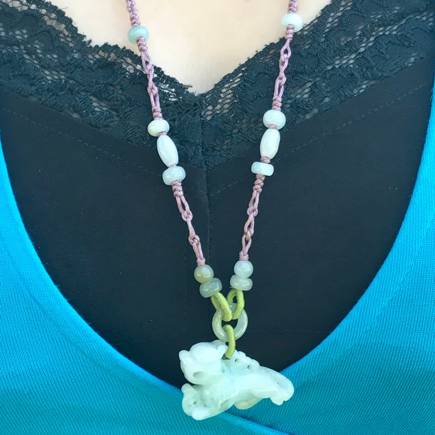Lion chain necklace with green jade jewellery for men or women the perfect gift for Valentine's Day, or birthdays gift