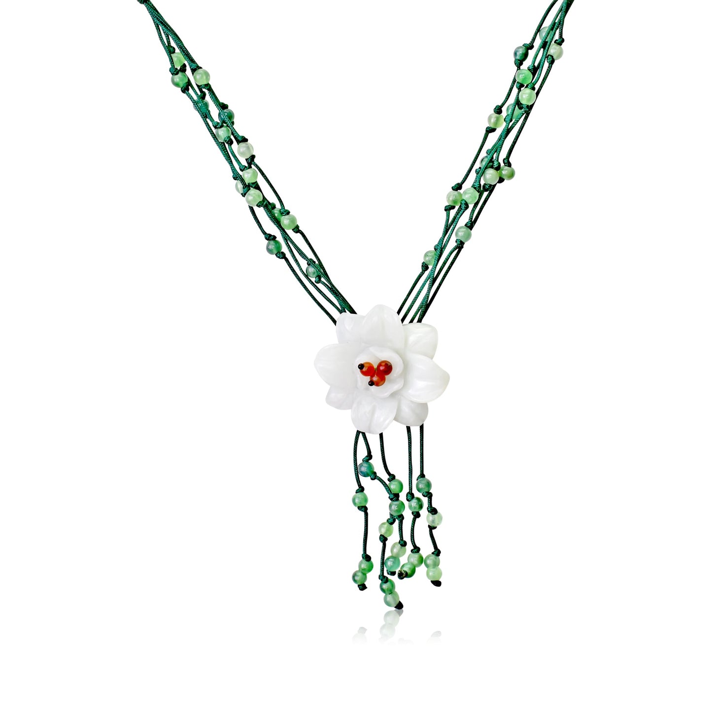 Mother’s Day Necklace with White Campanula and Jade a Meaningful Jewelry for Her