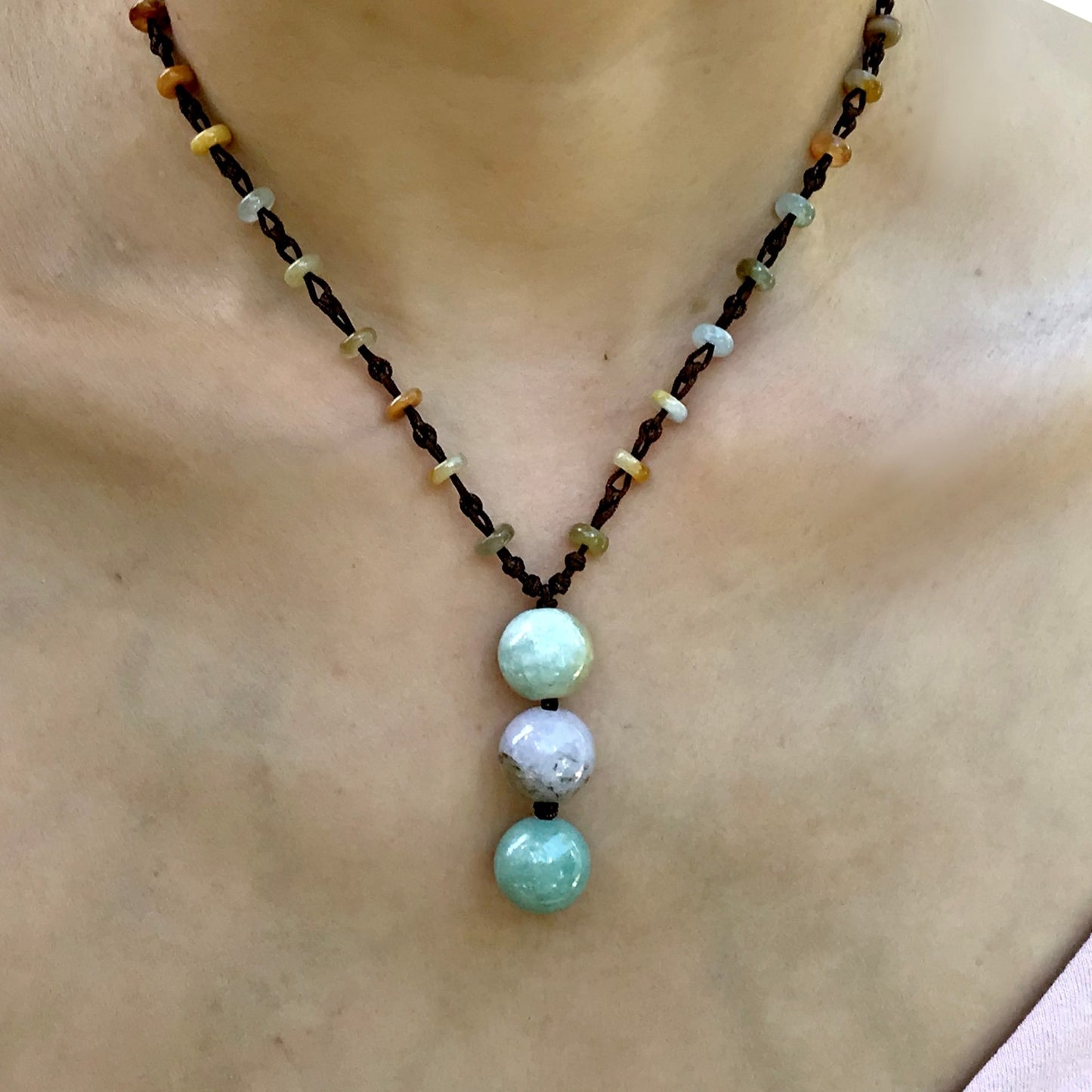 Multi color jade necklace for women honoring Mother's Day and anniversaries with the magic of jade