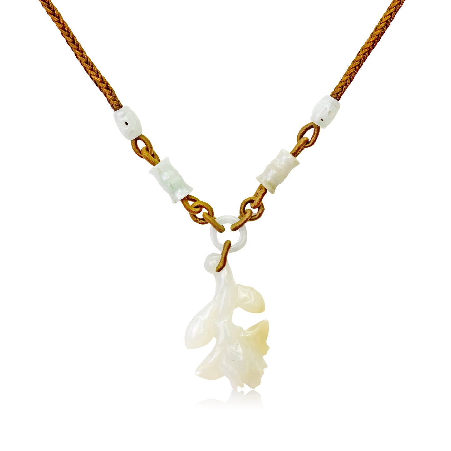 Natural white protea jade floral necklace charm for women who cherish luck, love, and spiritual grounding as a Mother's Day gift