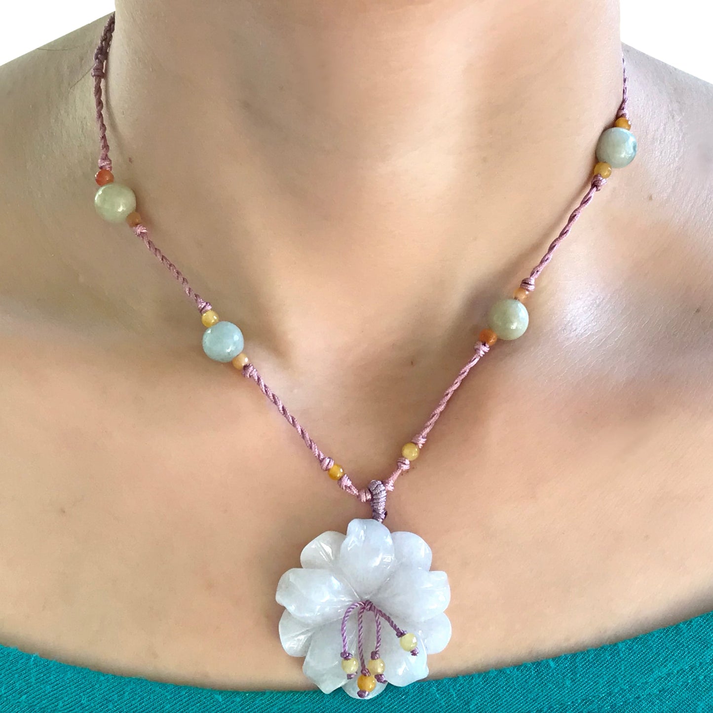 Necklace for Mom with Jade and Anemone Yellow a Thoughtful Mother's Day Gift