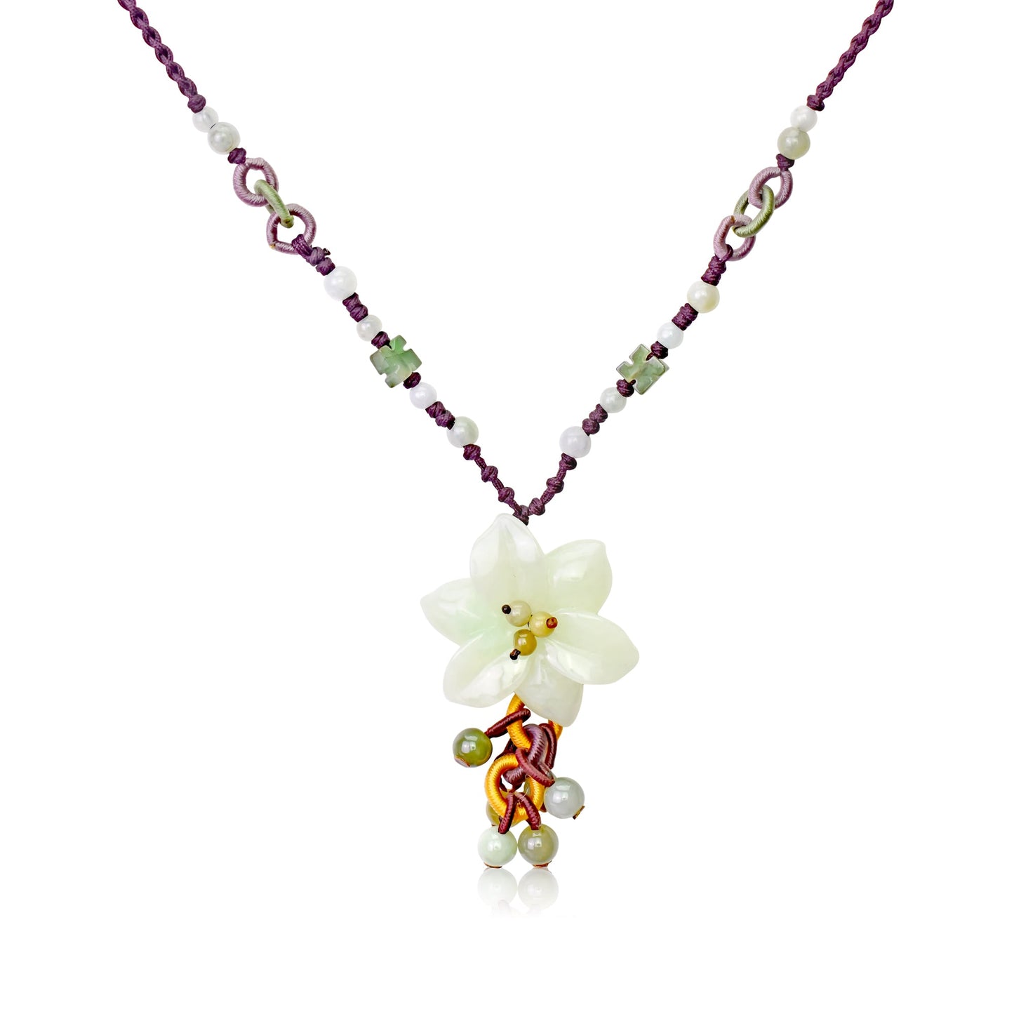 Pear blooms flower shaped necklace delicate handcrafted jade necklace gift bringing harmony and joyful energy