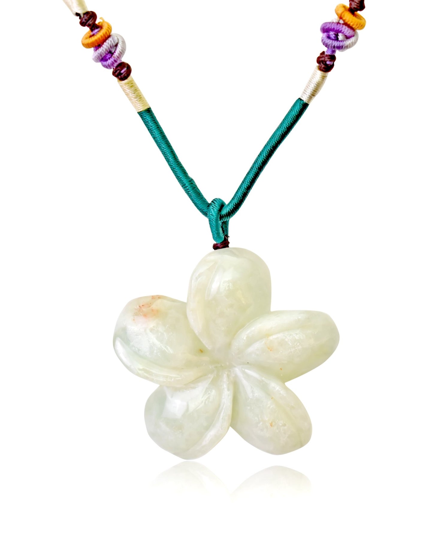 Plumeria Flower a floral Hawaiian necklace for women a meaningful Valentine’s gift carved in jade, the stone of harmony and long life