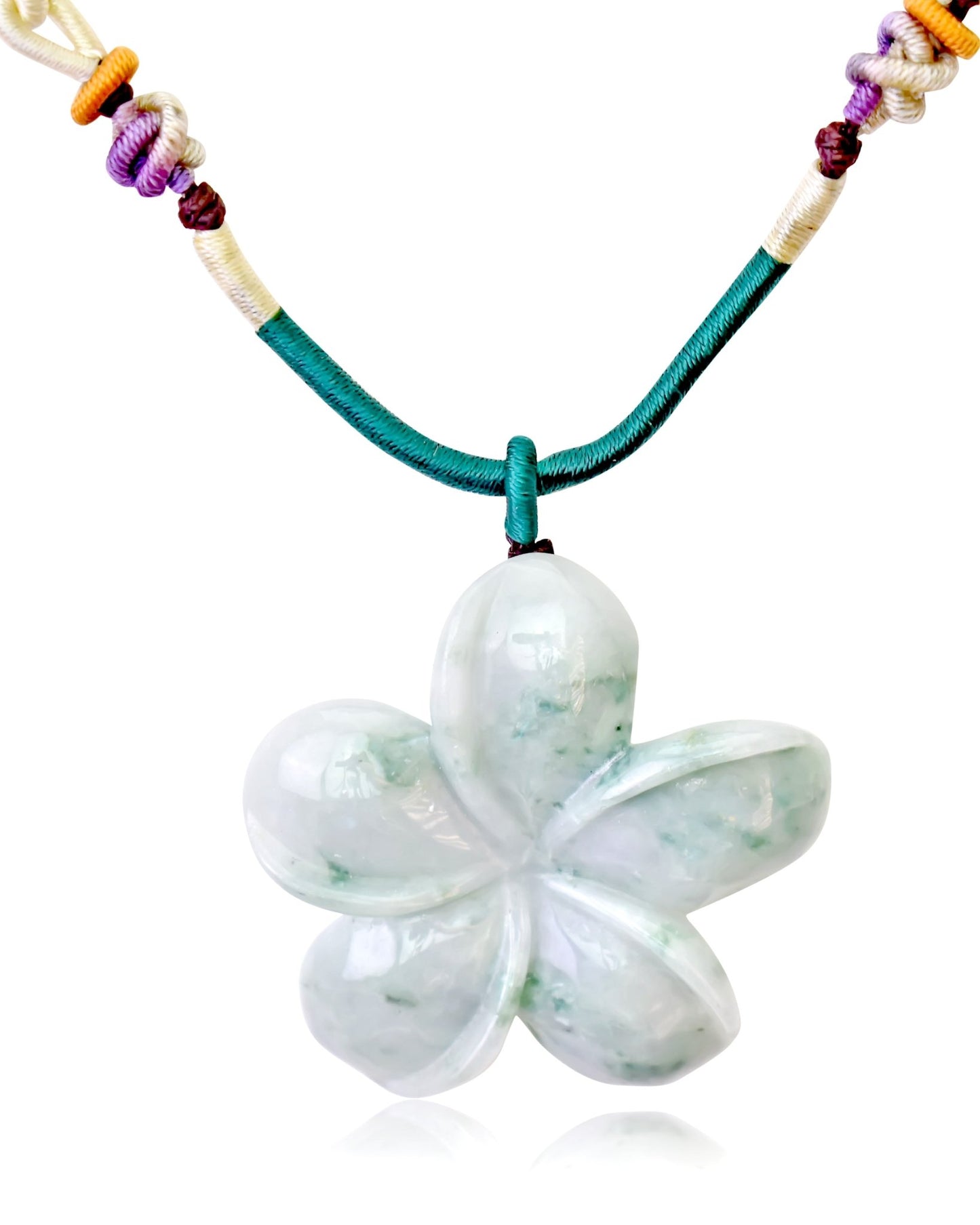 Plumeria flower necklace with jade a Hawaiian floral necklace symbolizing love, balance, and emotional peace for Mother's Day Gift