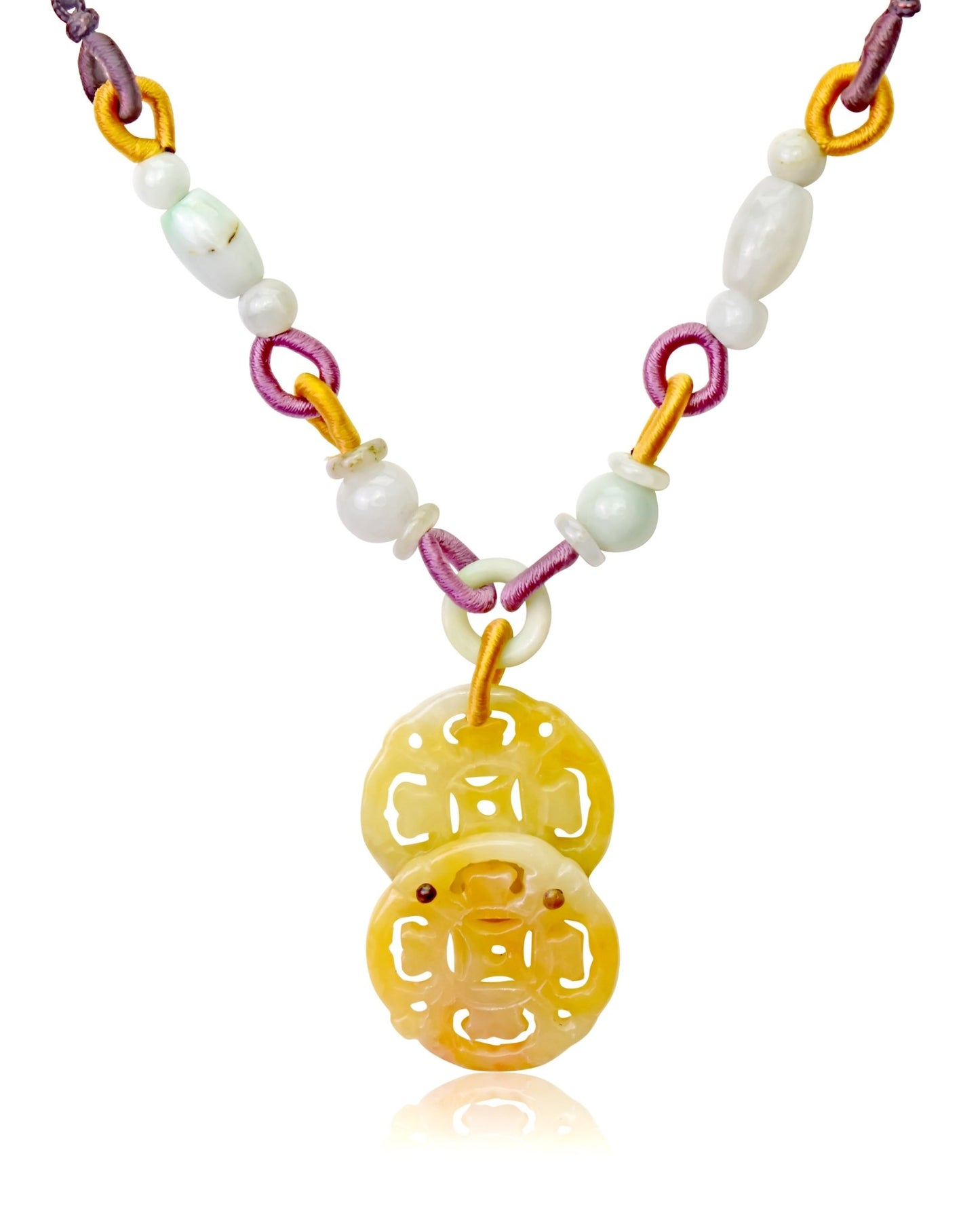 Yellow Jade Stones with Ancient Coin Necklace Unique Handmade Jewelry for Women for Holiday and Love Celebrations