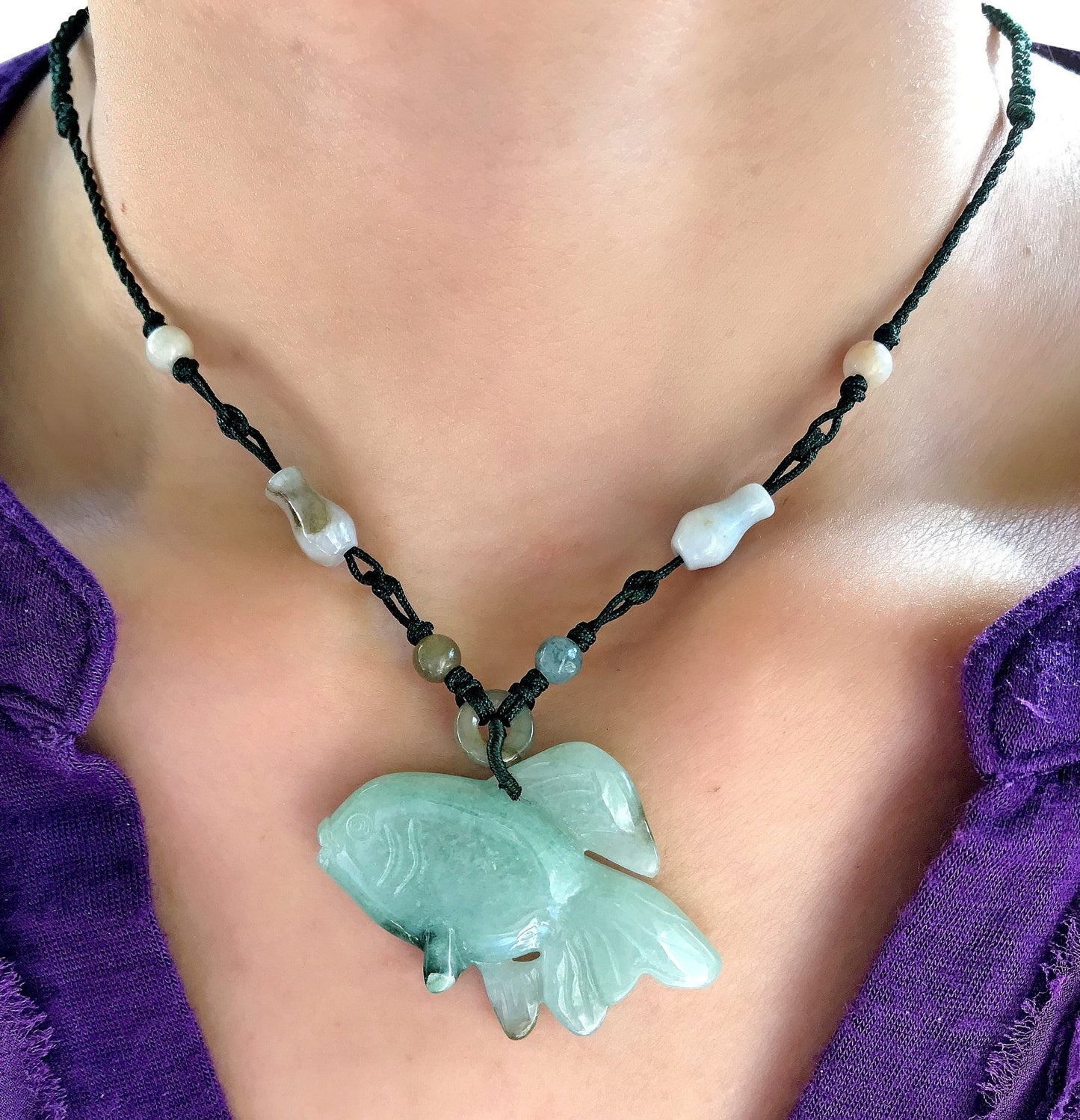Accessorize in Style with a Hand Carved Crown Tail Fish Jade PendantNecklacesSerenity Jade