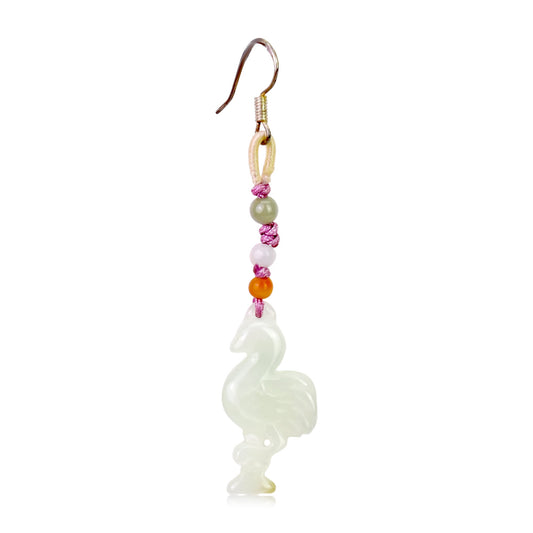 White Jade Flamingo Earrings a Women’s Pink Flamingo Earrings For Her Dangling Jade Earrings Birthday Gift