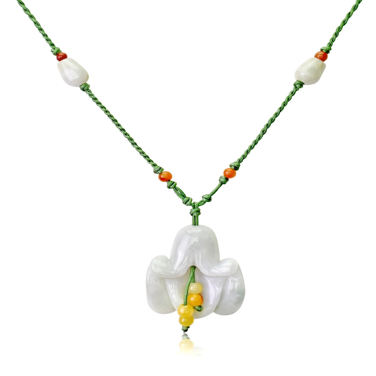 Bellflower Handmade Jade Necklace Pendant - Yellow and Orange Beads with Shot TasselsNecklacesSerenity Jade