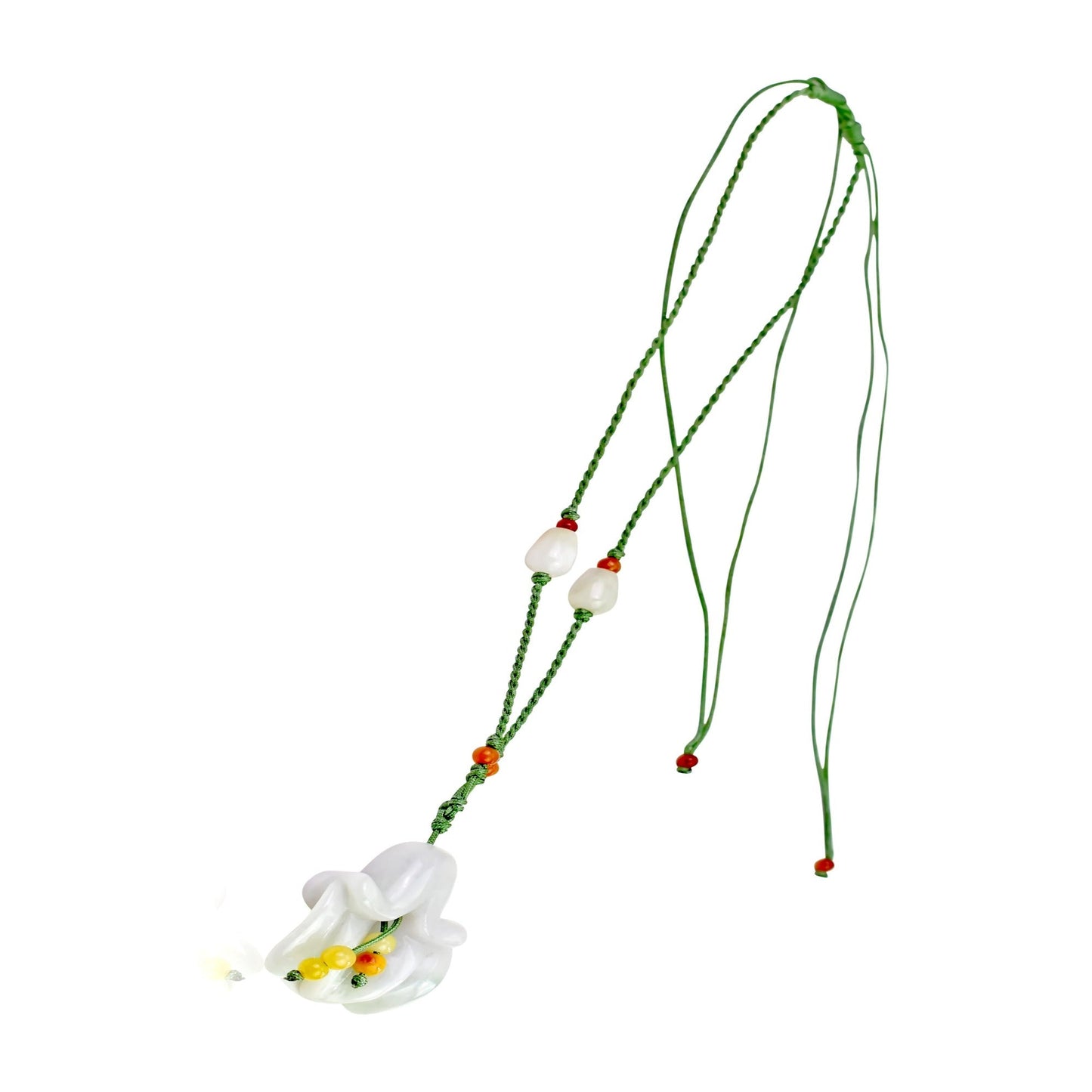 Bellflower Handmade Jade Necklace Pendant - Yellow and Orange Beads with Shot TasselsNecklacesSerenity Jade