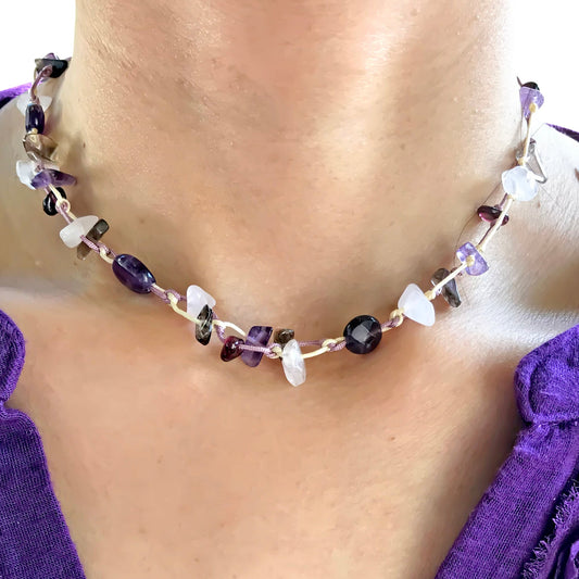 Women Rose Quartz Amethyst Necklace an Amethyst Bead Necklace for Her Amethyst Birthstone Necklace Radiant Spiritual Energy