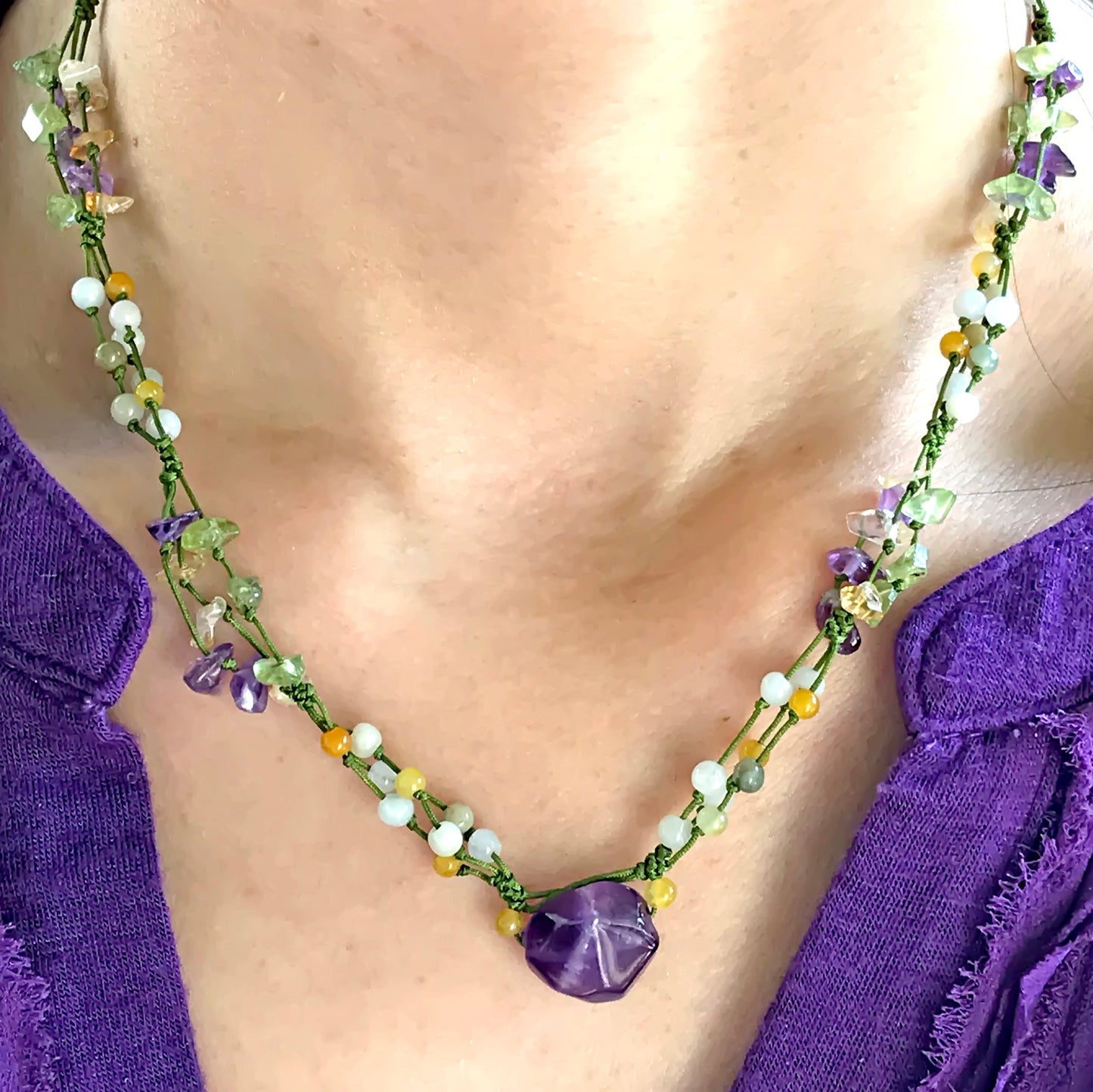 Ethereal Harmony: Amethyst Layered Gemstone NecklaceNecklacesSerenity Jade