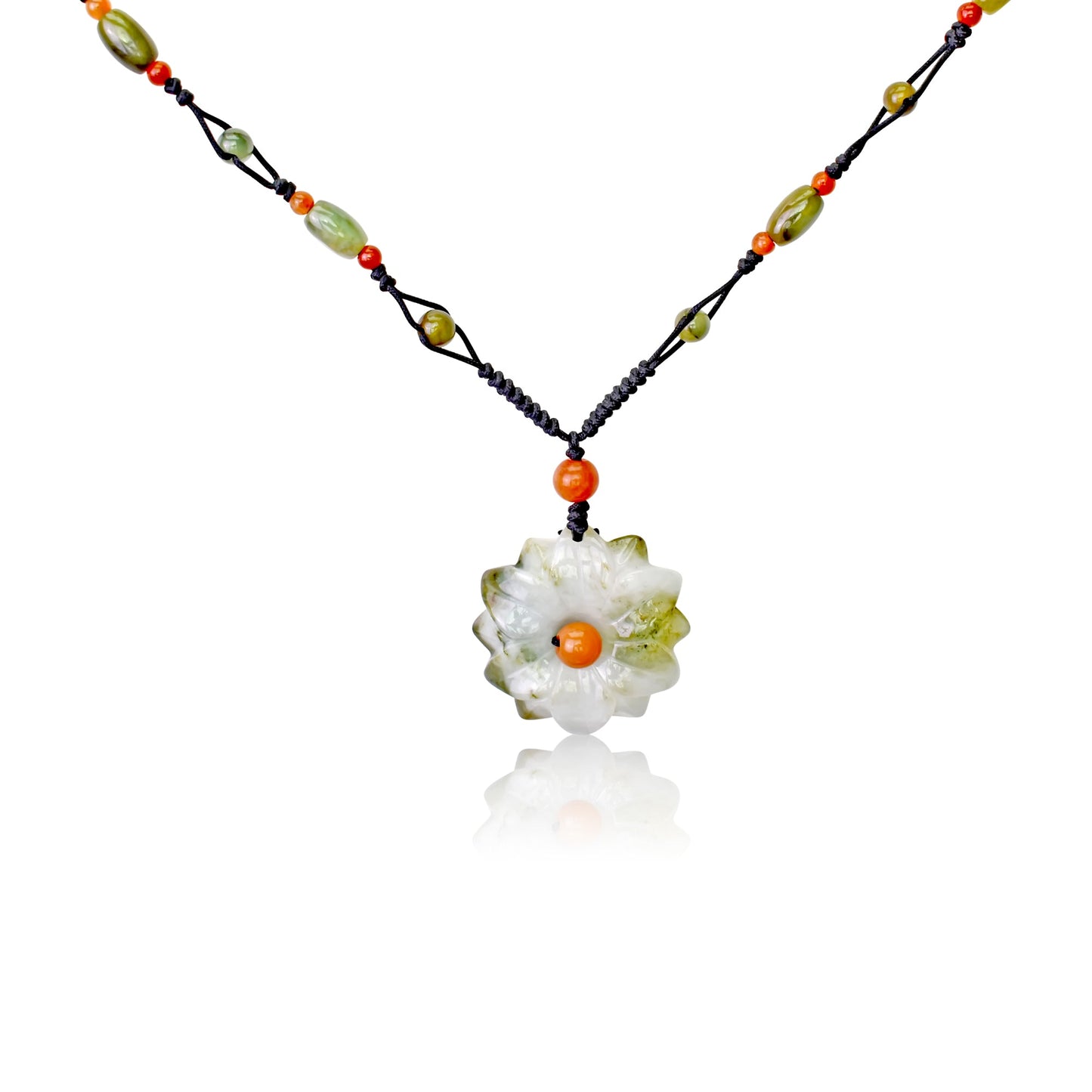 Flower Jade Pendant for Her Daisy Beaded Necklace Handmade Jewelry for Spring Flower Blossom Choker Daisy Gift for Women Casual Wear Necklace with DaisyNecklacesSerenity Jade