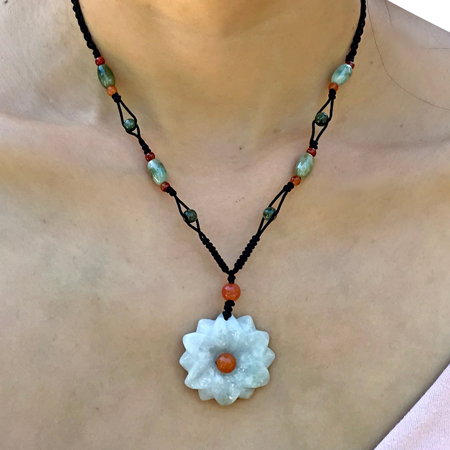 Flower Jade Pendant for Her Daisy Beaded Necklace Handmade Jewelry for Spring Flower Blossom Choker Daisy Gift for Women Casual Wear Necklace with DaisyNecklacesSerenity Jade