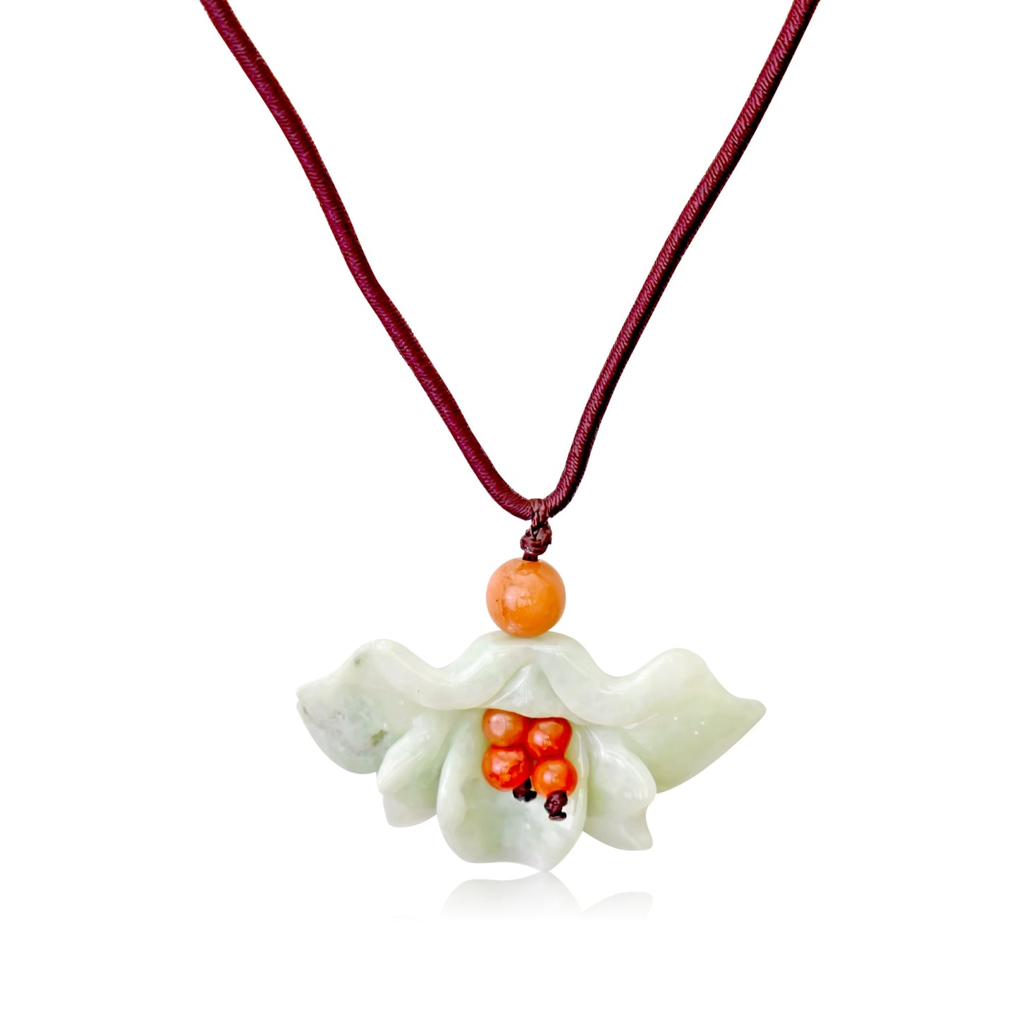 flower stone necklace with a flower fan a gift to celebrate life's milestones with the protection and peace of jade