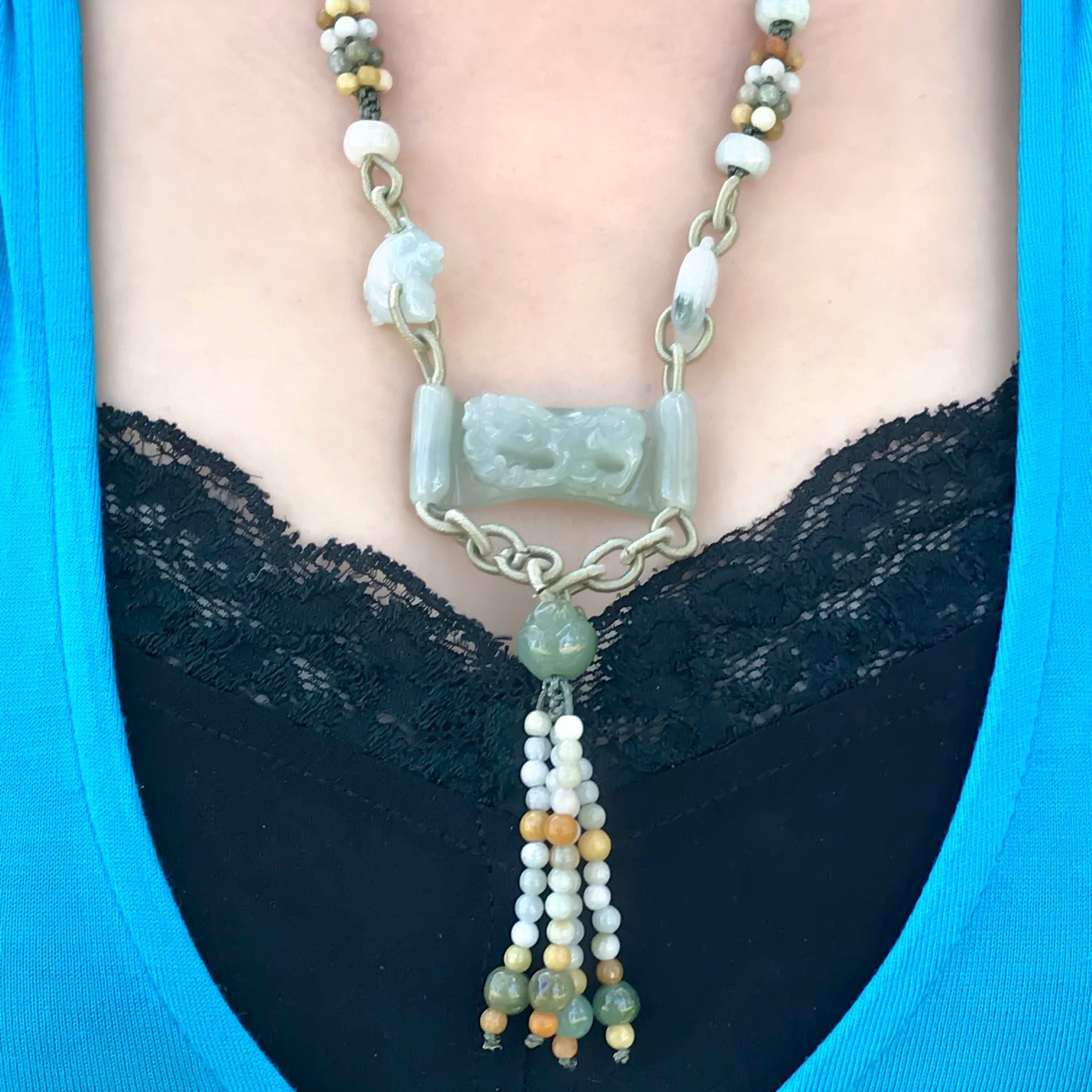 Inspiring Handmade Necklace with Chinese Achievement Jade Pendant and Beaded TasselsNecklacesSerenity Jade